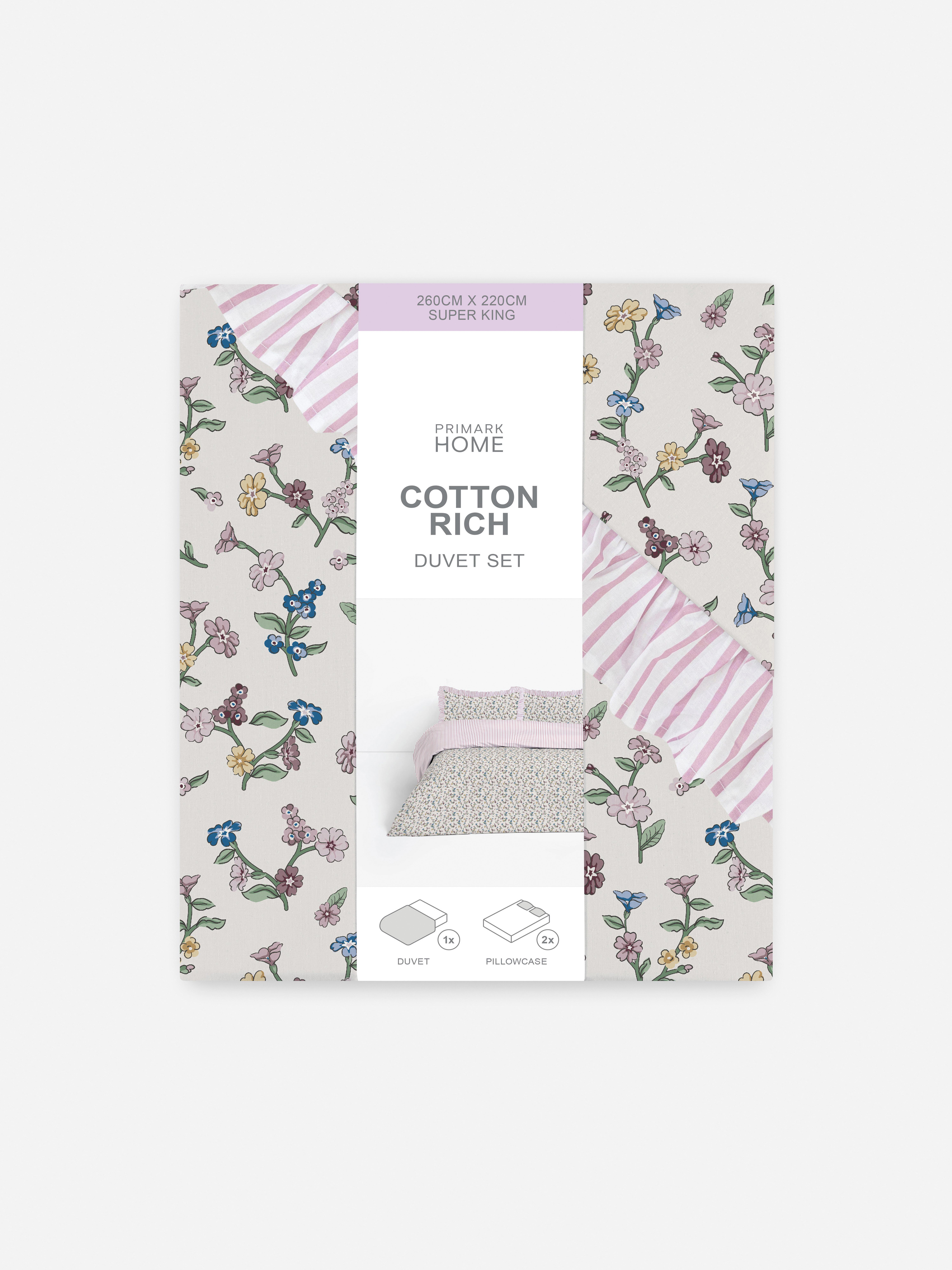 Cotton Rich Floral Stripe Super King Duvet Cover Set
