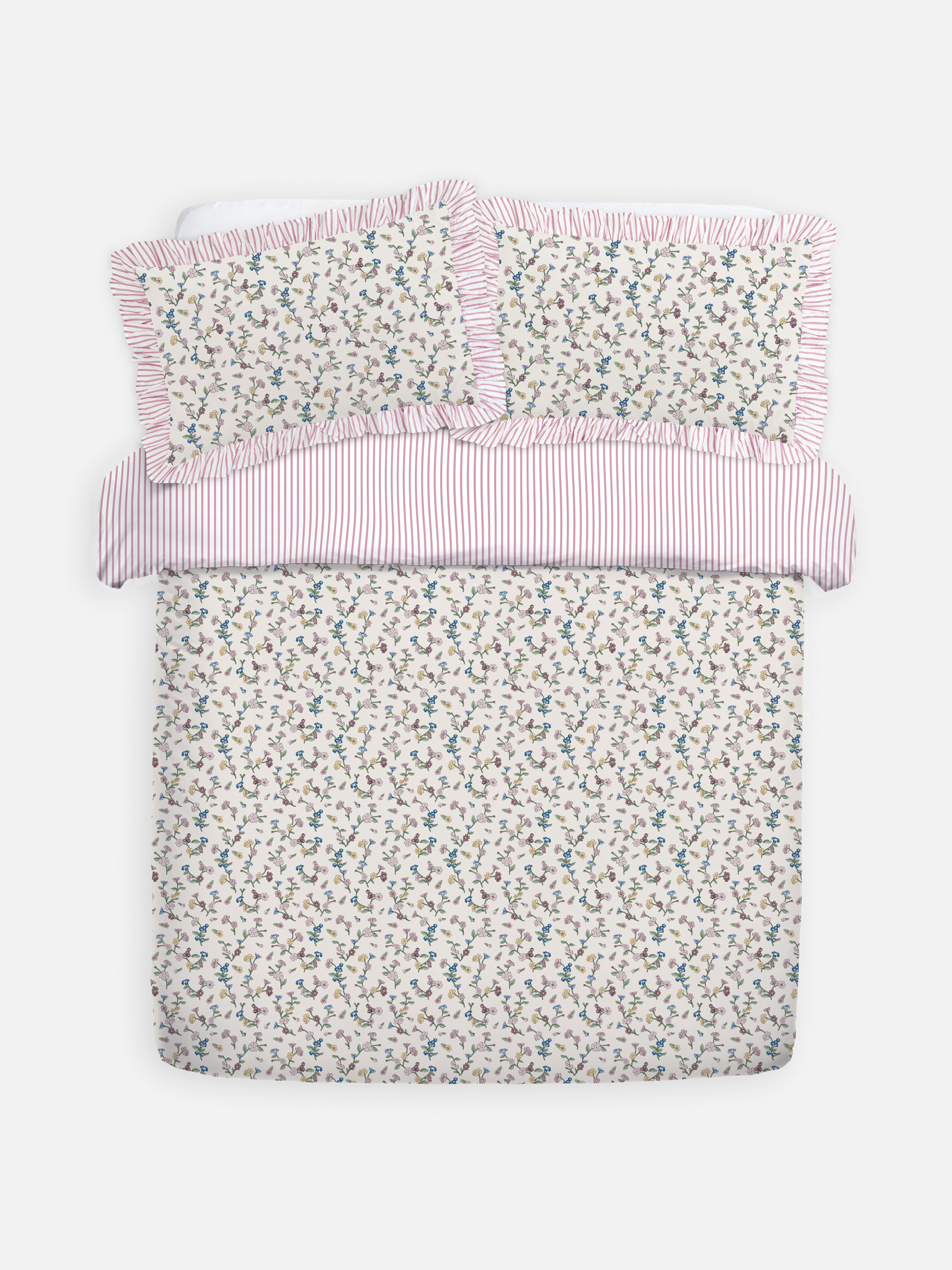 Conj. capa edredão riscas padrão floral rico algodão