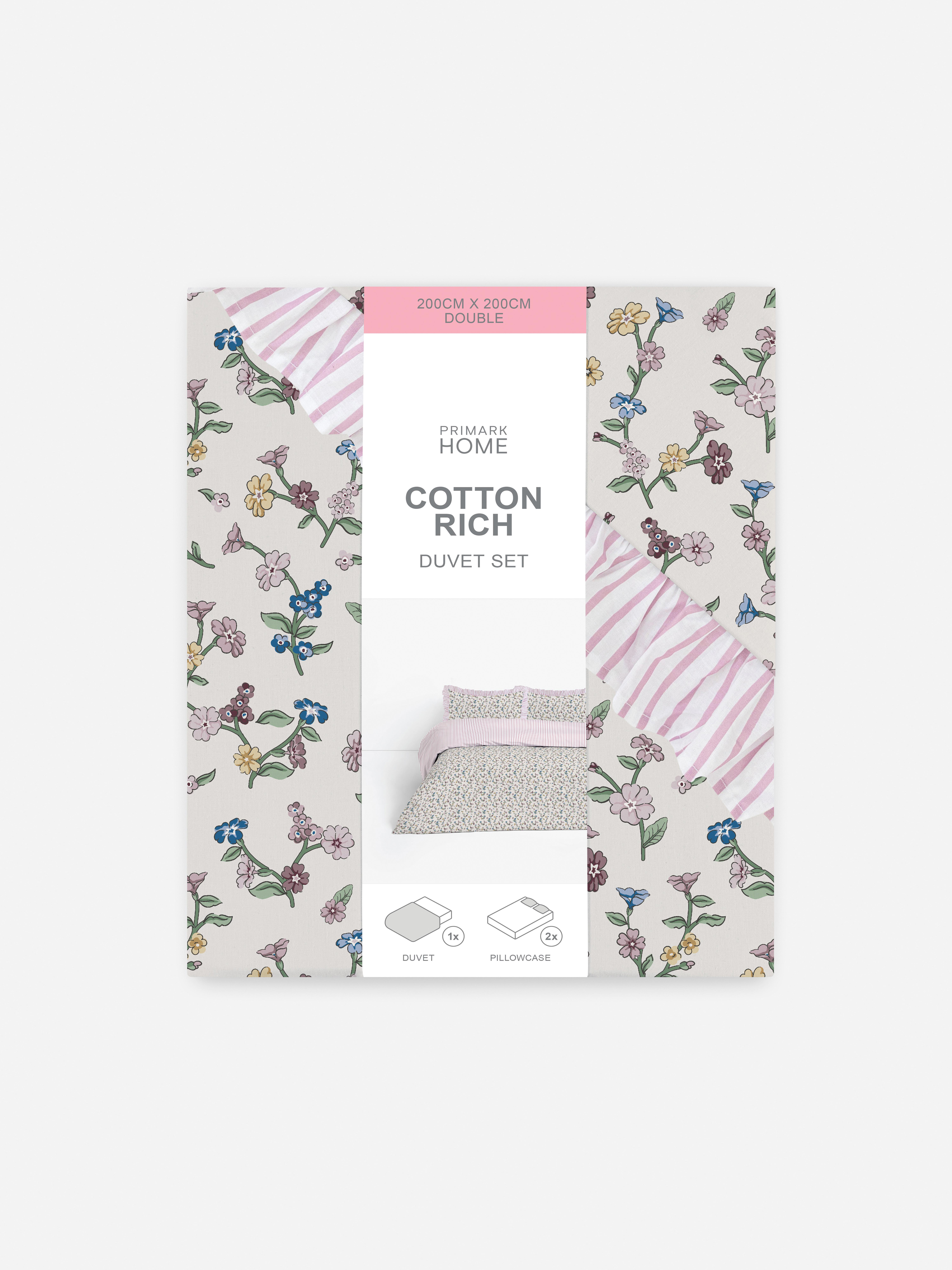 Conj. capa edredão riscas padrão floral rico algodão