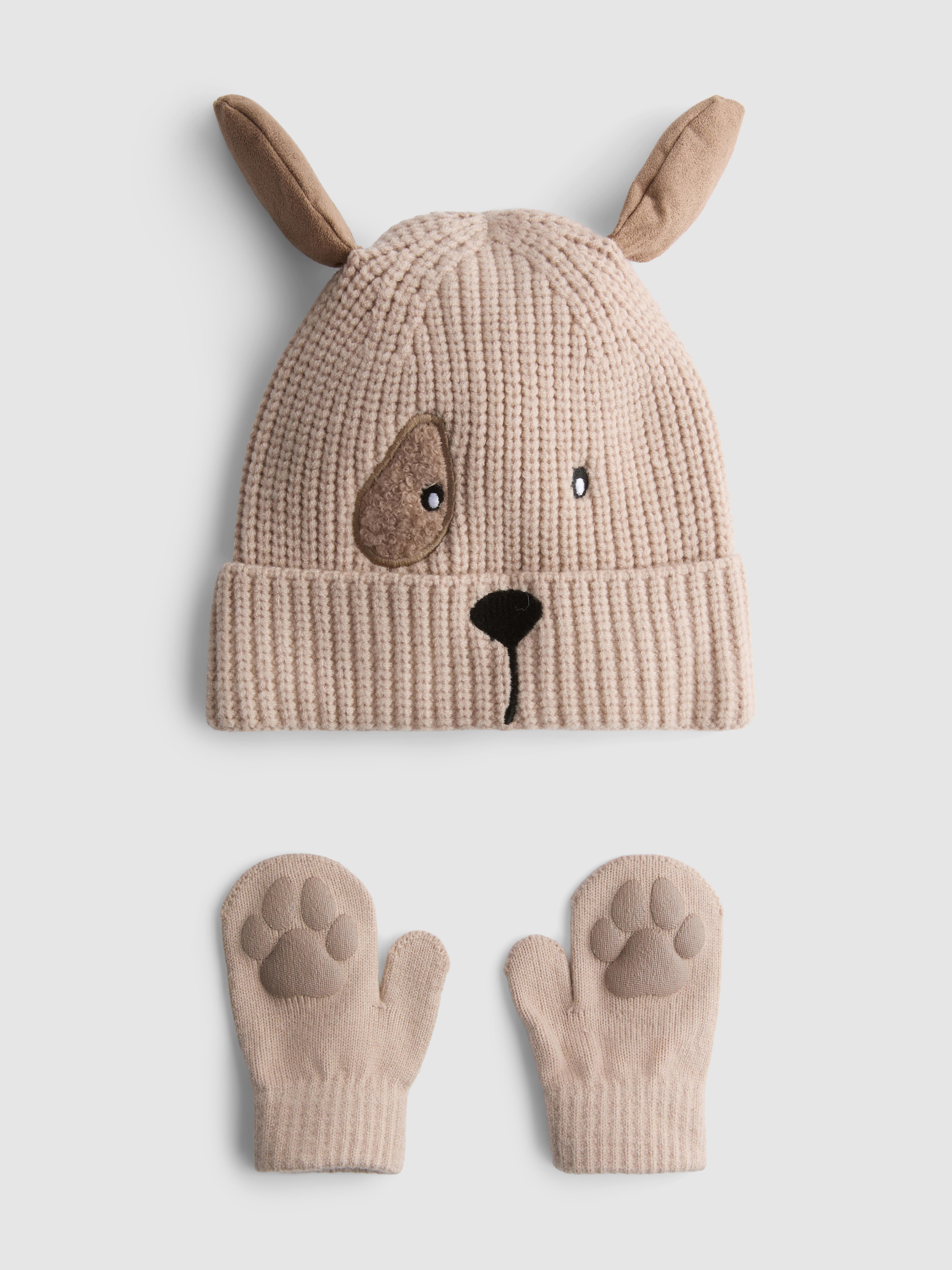 2pc Dog Beanie Hat and Mittens Set