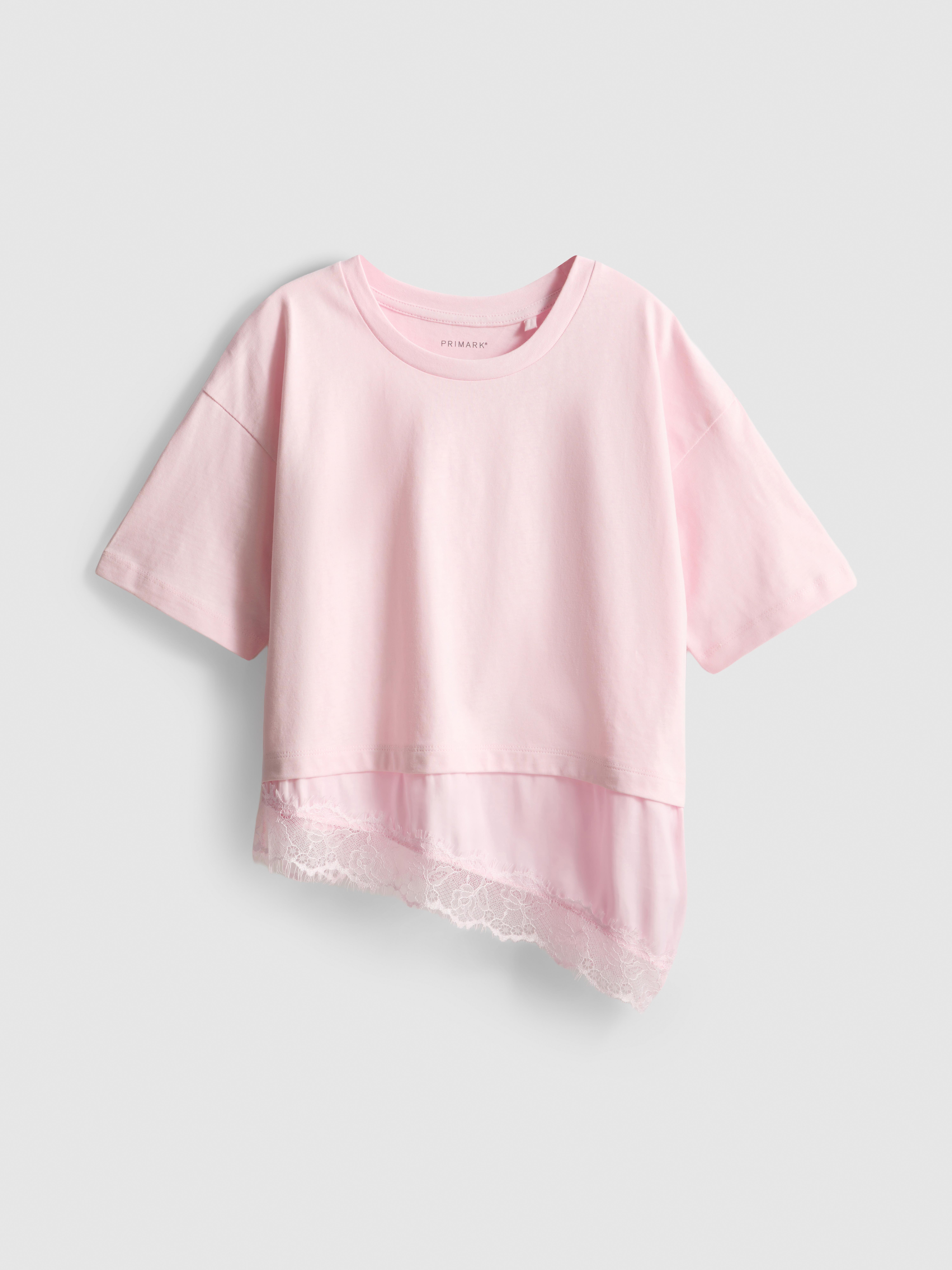 7–15 Jahre | T-Shirt mit Spitzensaum Hellrosa