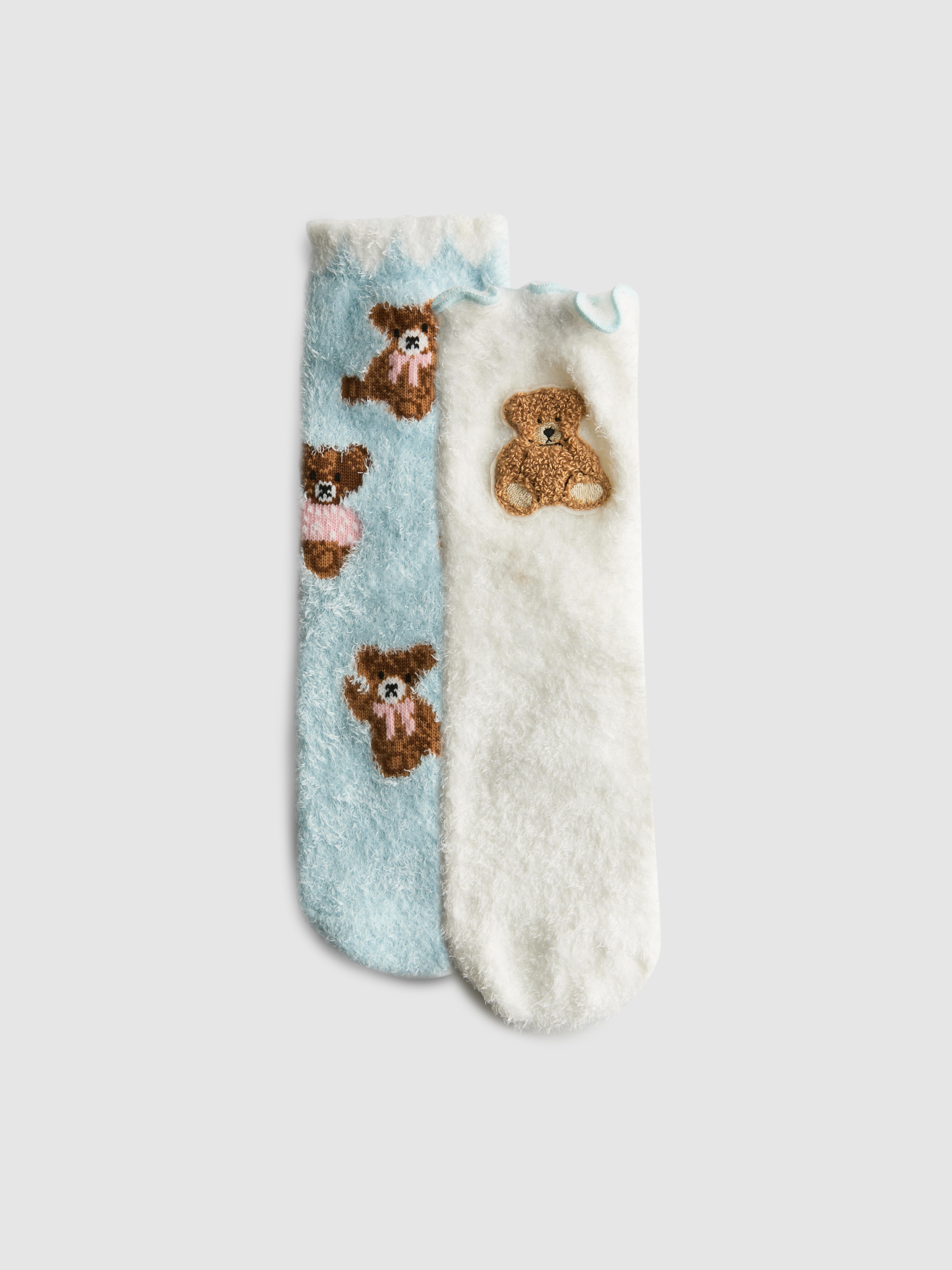 2pk Bear Graphic Cozy Socks