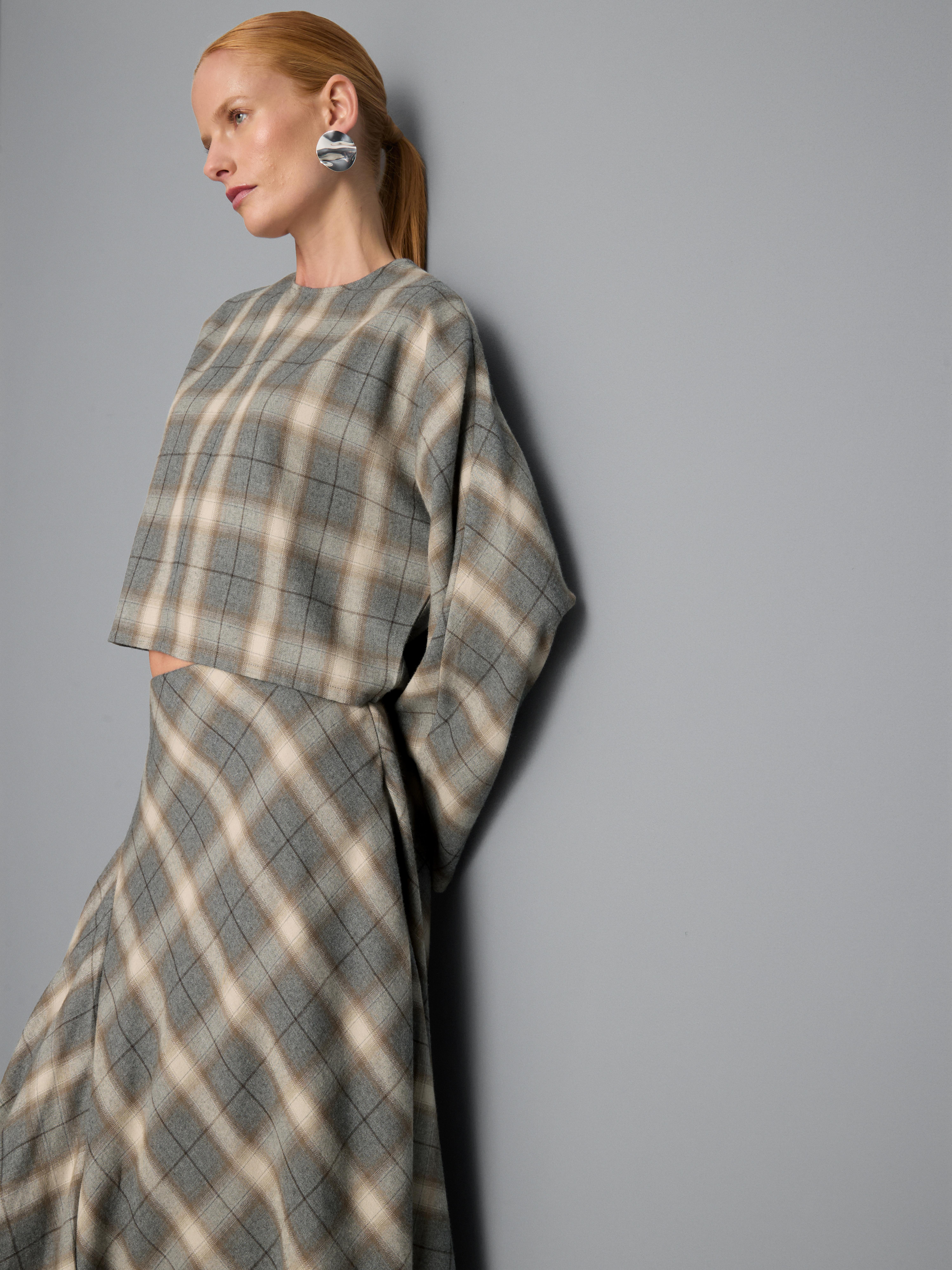 Bell-Sleeve Plaid Top