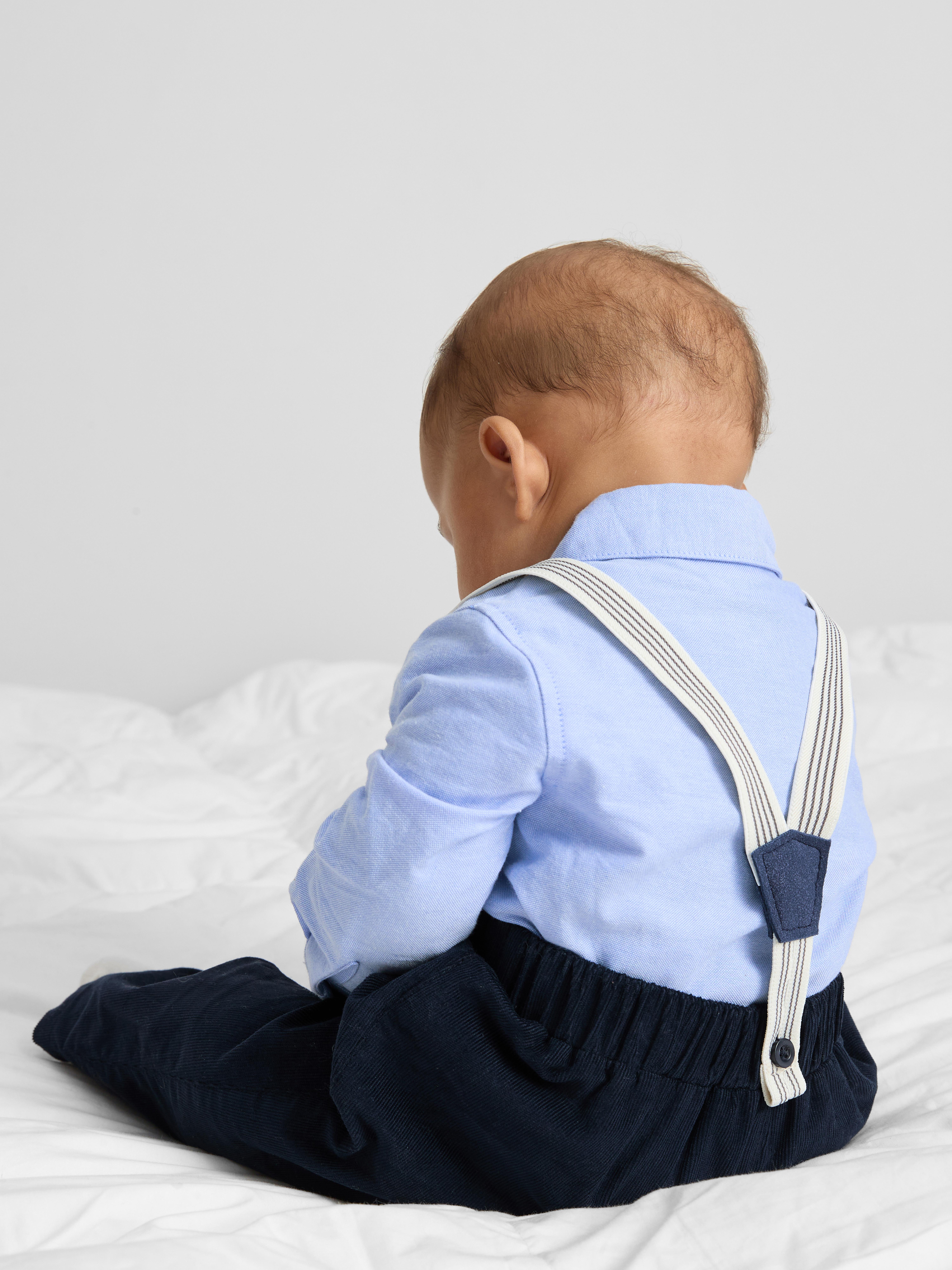 0-18mths | The Edit Collared Onesie and Pants with Suspenders Set