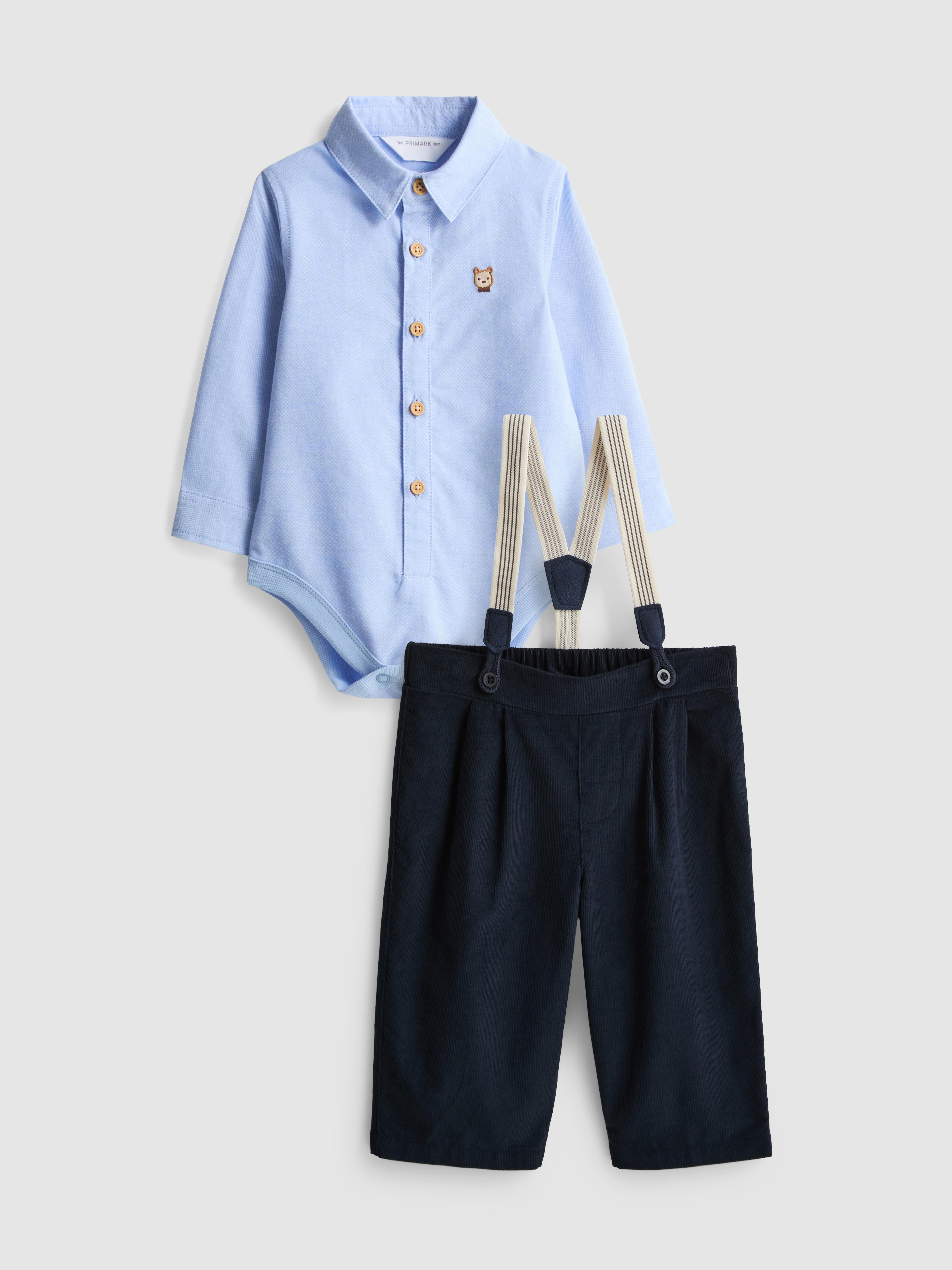 0-18mths | The Edit Collared Onesie and Pants with Suspenders Set