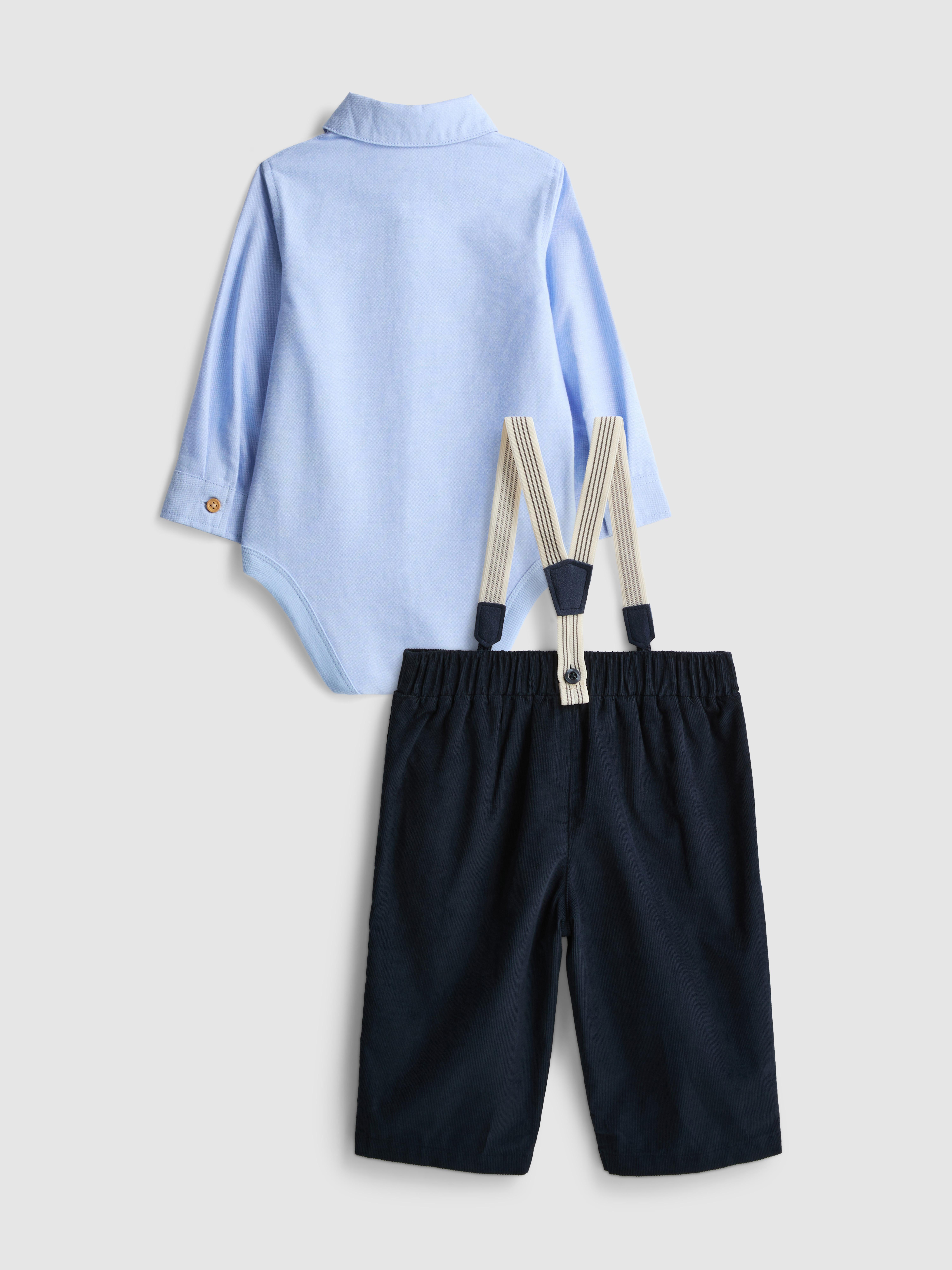 0-18mths | The Edit Collared Onesie and Pants with Suspenders Set