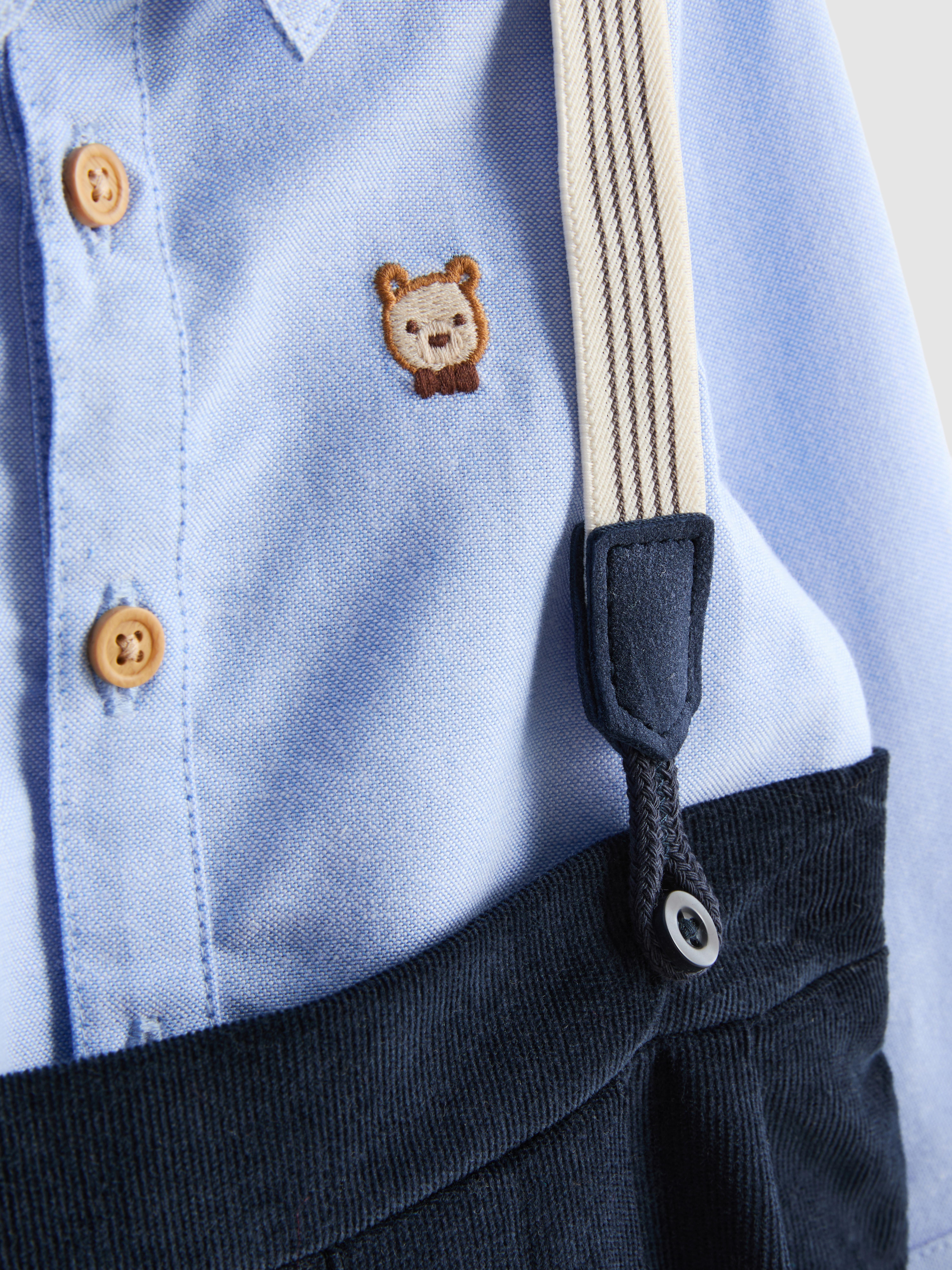 0-18mths | The Edit Collared Onesie and Pants with Suspenders Set