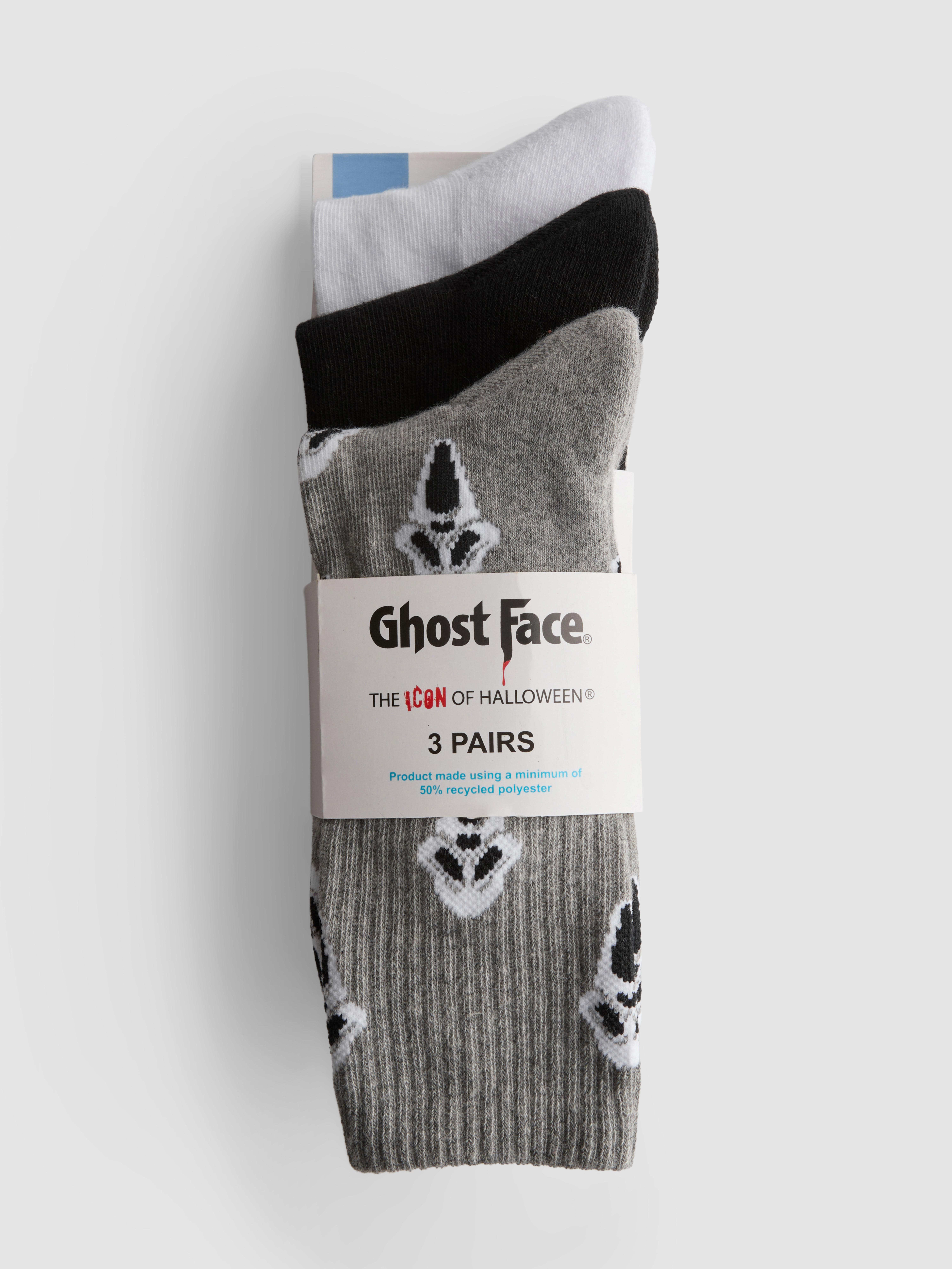 3pk Ghost Face Ribbed Socks