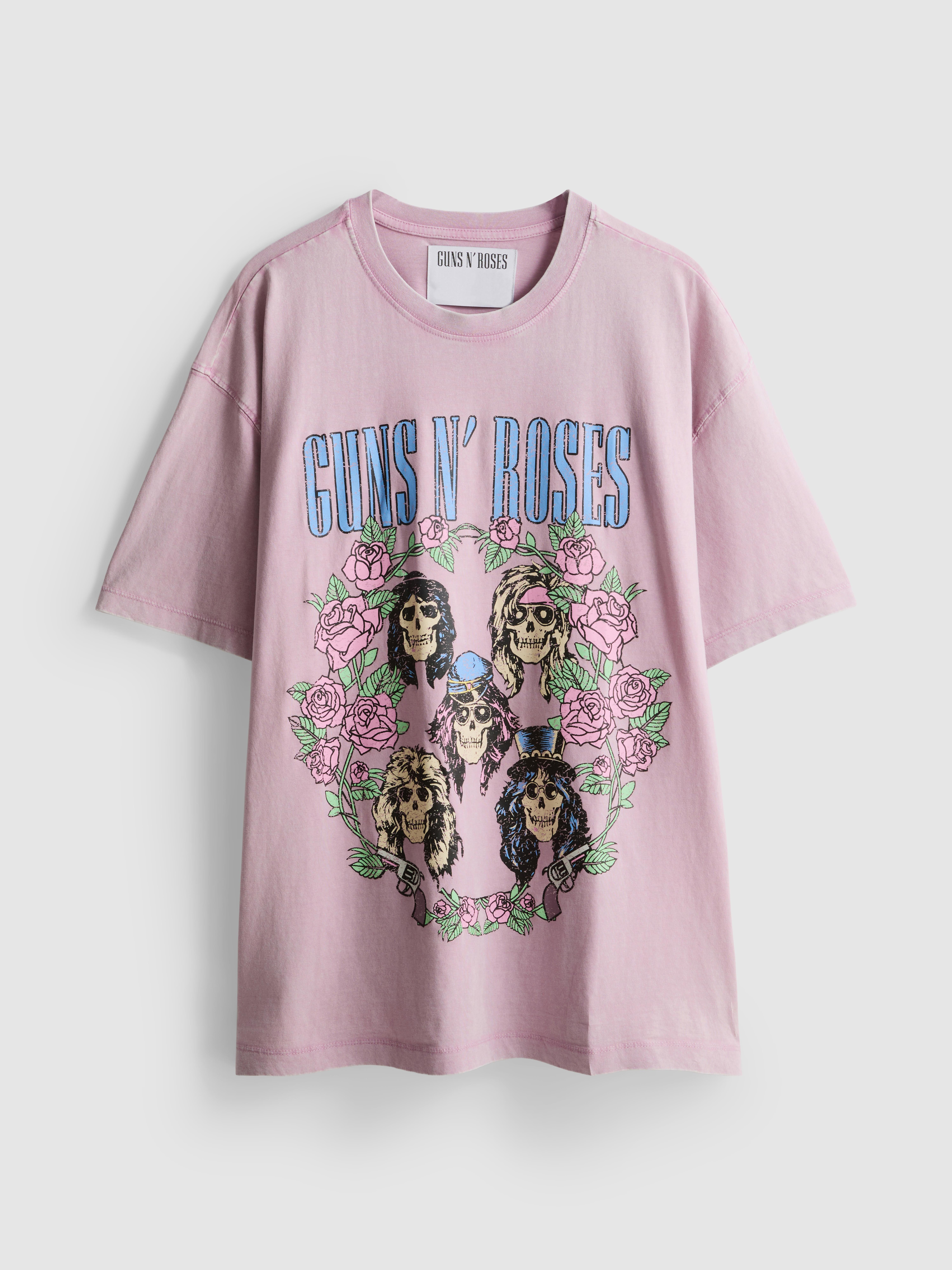 guns and roses oversized t shirt dress Life Clothing Women's Polyester Guns N' Roses Oversized Band T-Shirt in Blue Green/Green | Size: Small