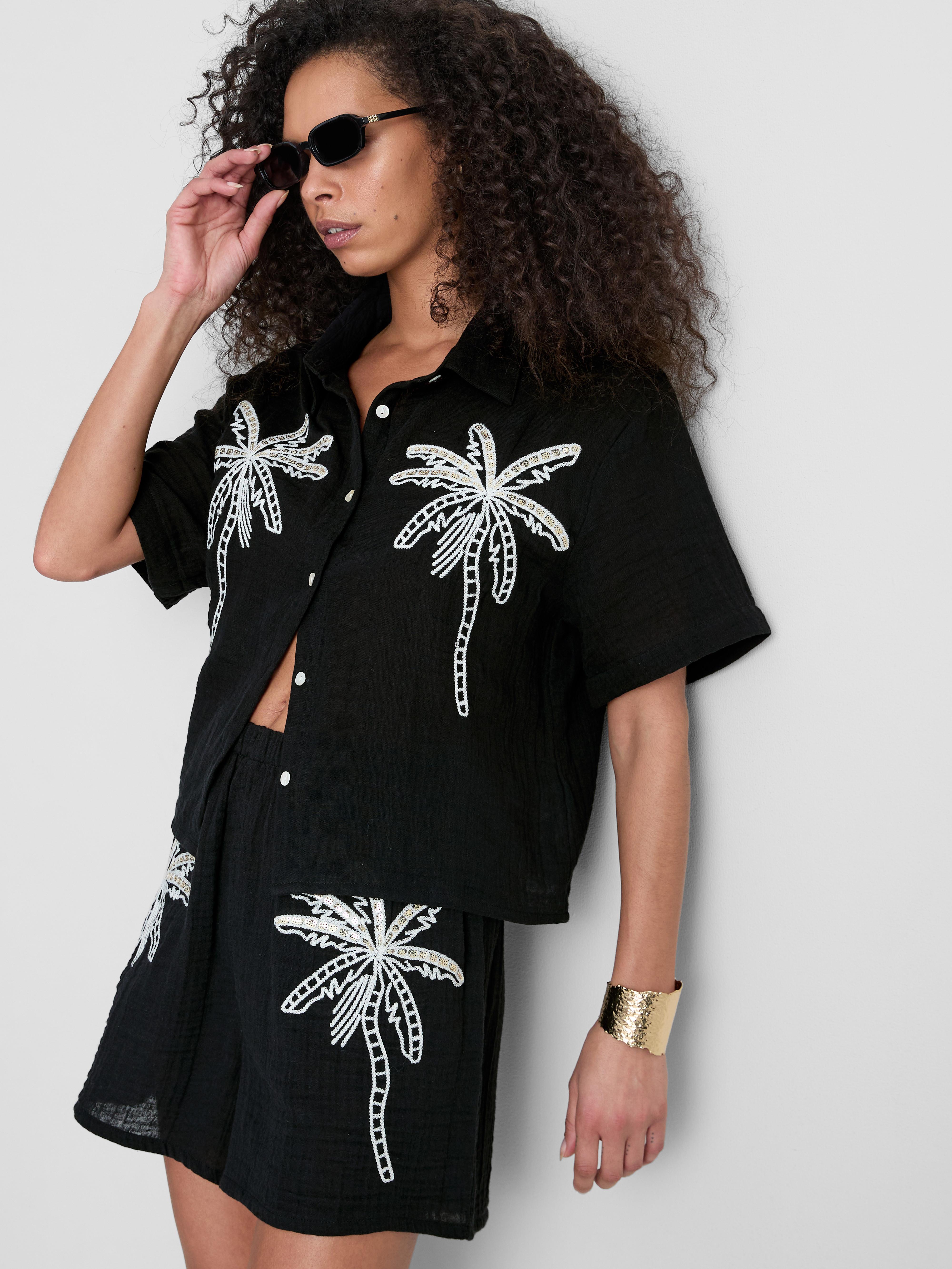 Cropped Palm Tree Beach Shirt