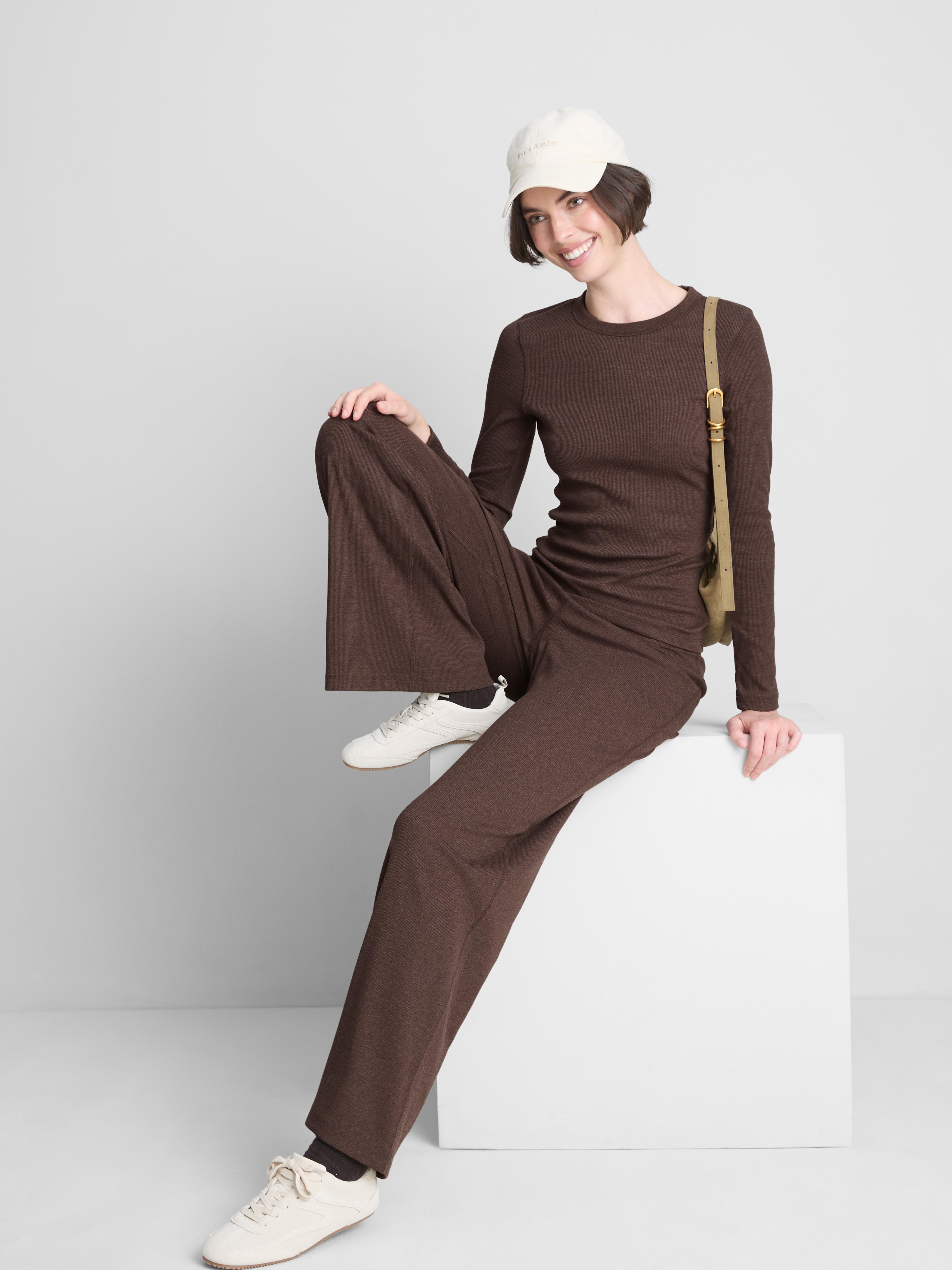 Cotton Rich Ribbed Long Sleeve Top Brown