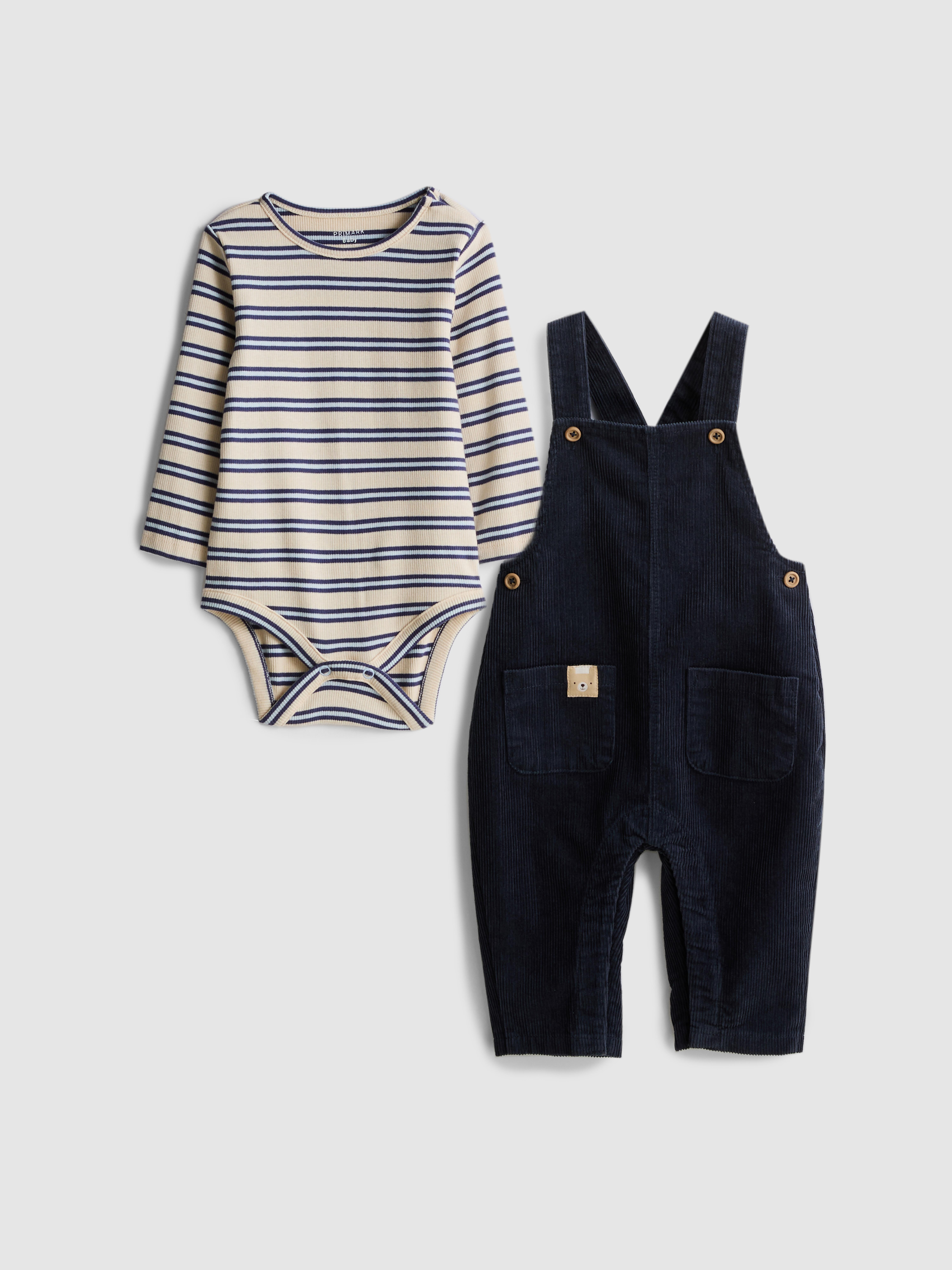 0-18mths | Pure Cotton Onesie and Corduroy Overalls Newborn Set