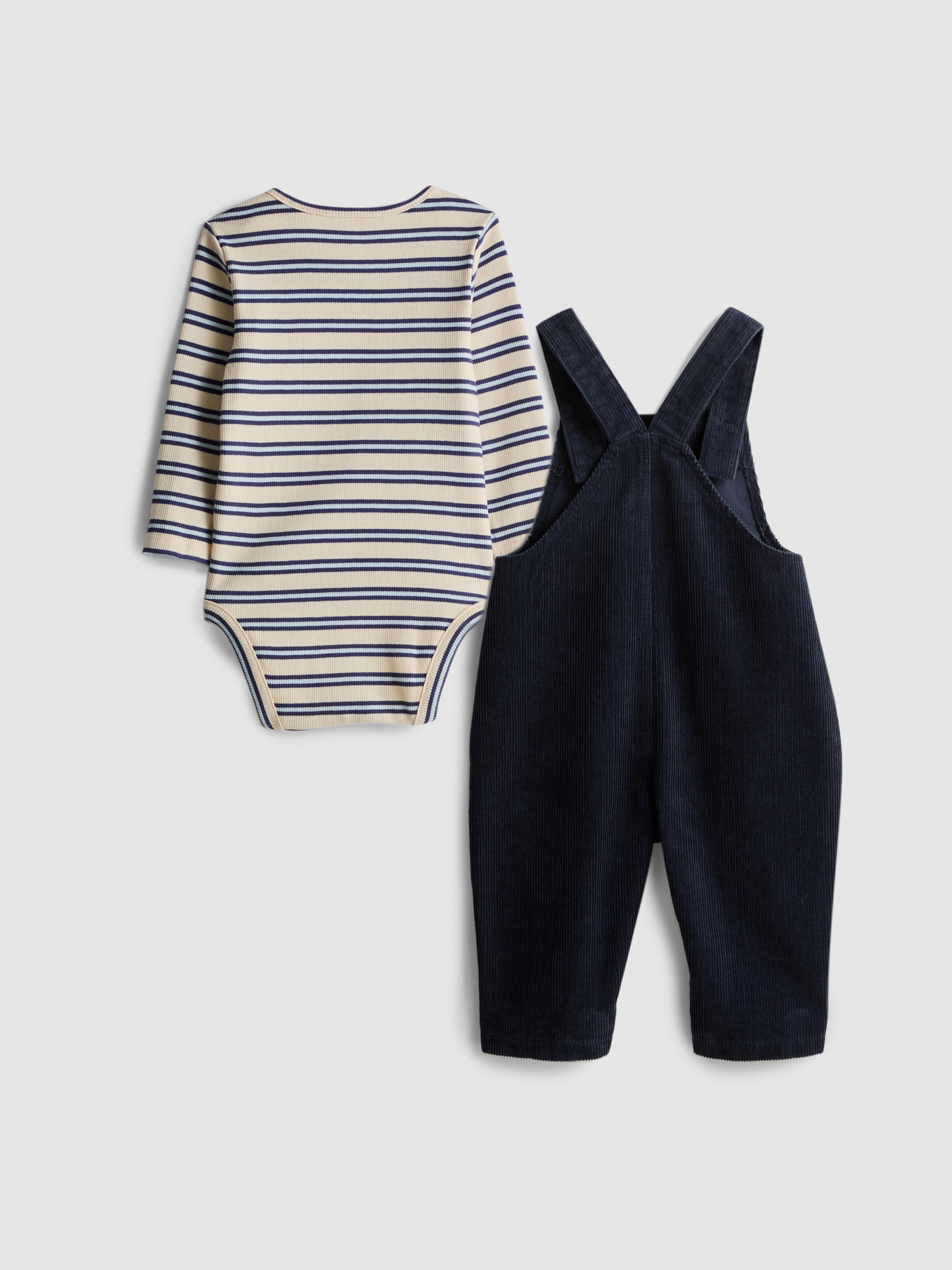 0-18mths | Pure Cotton Onesie and Corduroy Overalls Newborn Set