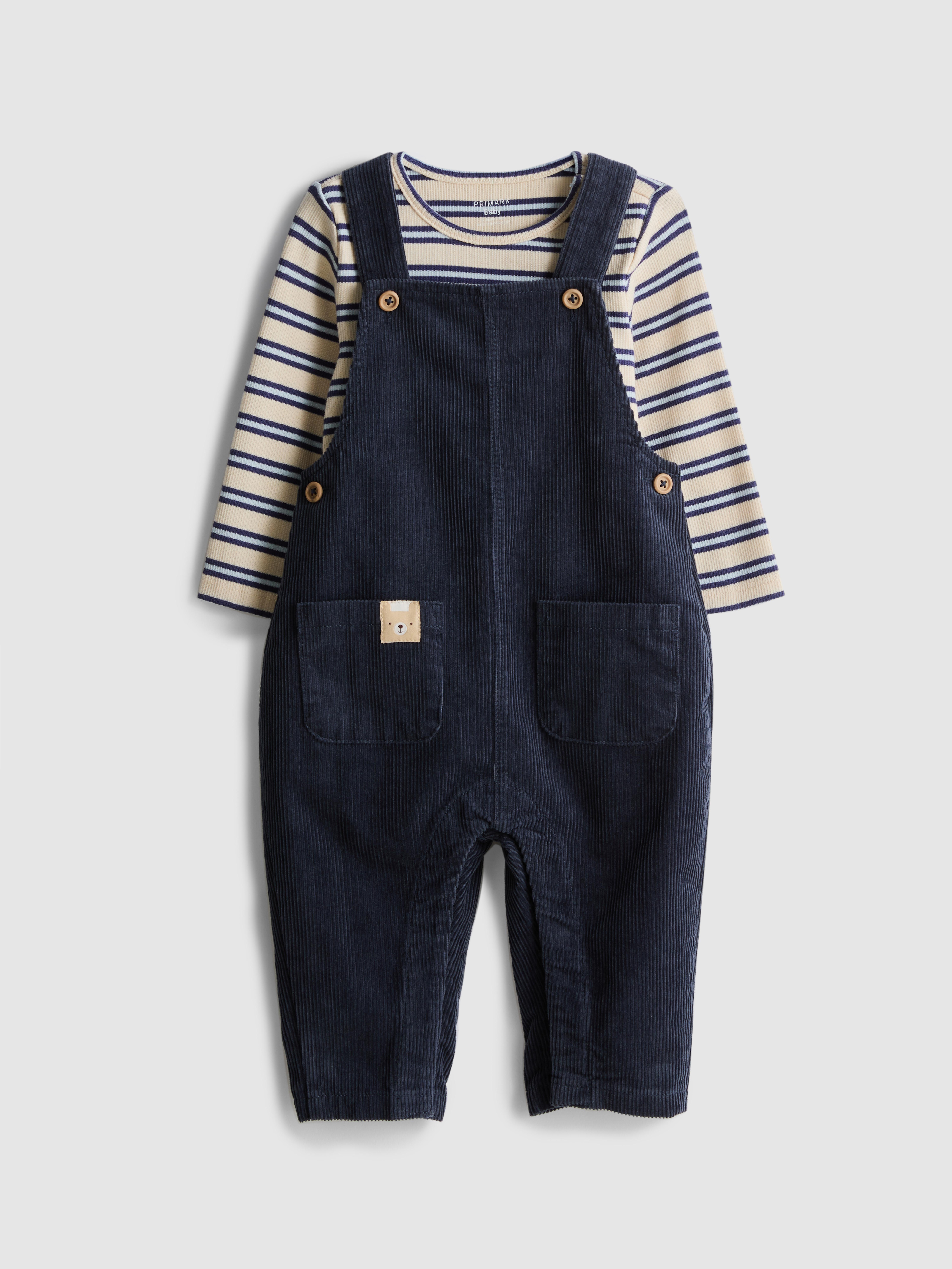 0-18mths | Pure Cotton Onesie and Corduroy Overalls Newborn Set