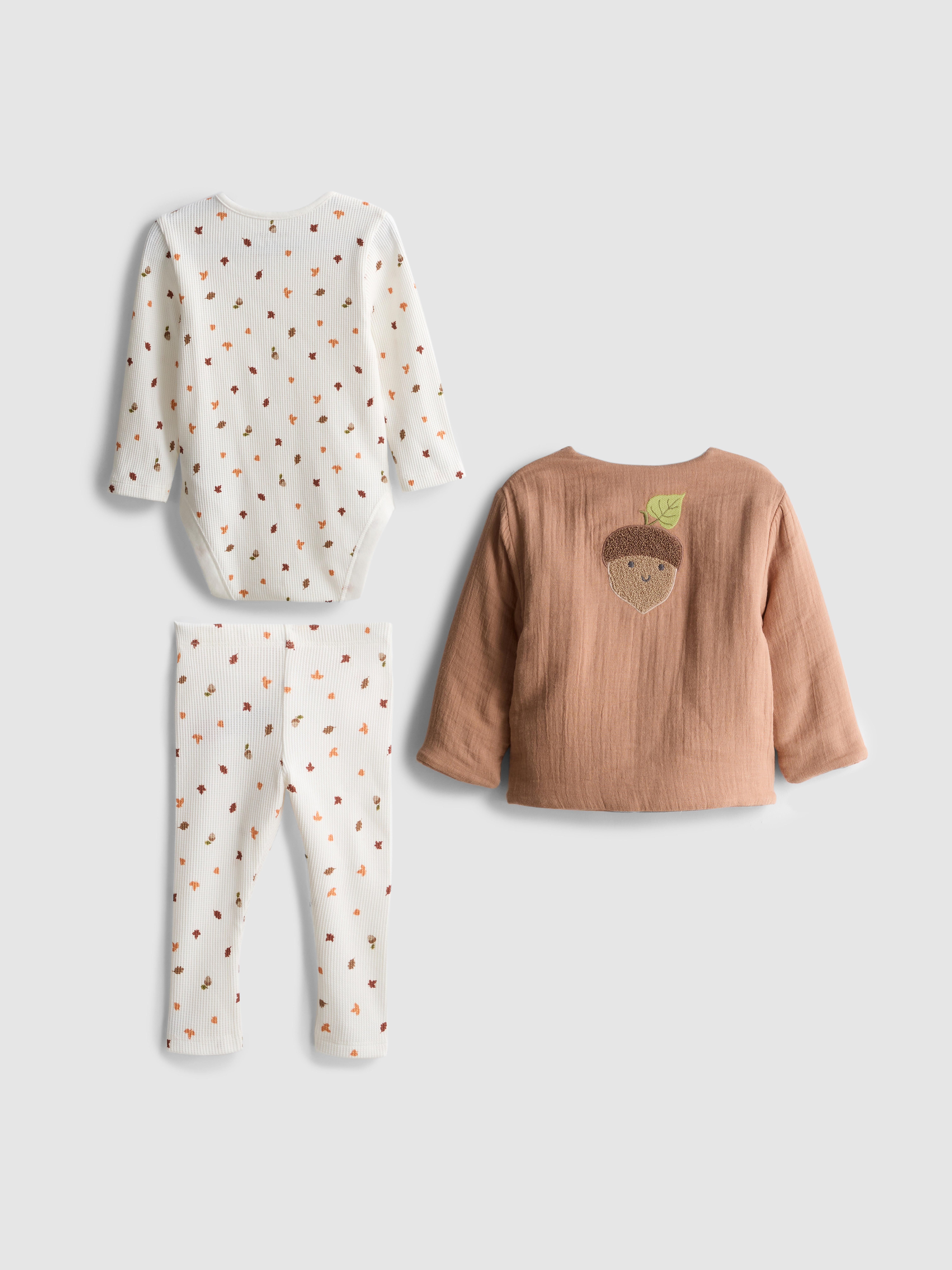 0-18mths | Acorn Graphic Bodysuit, Leggings, and Jacket Set