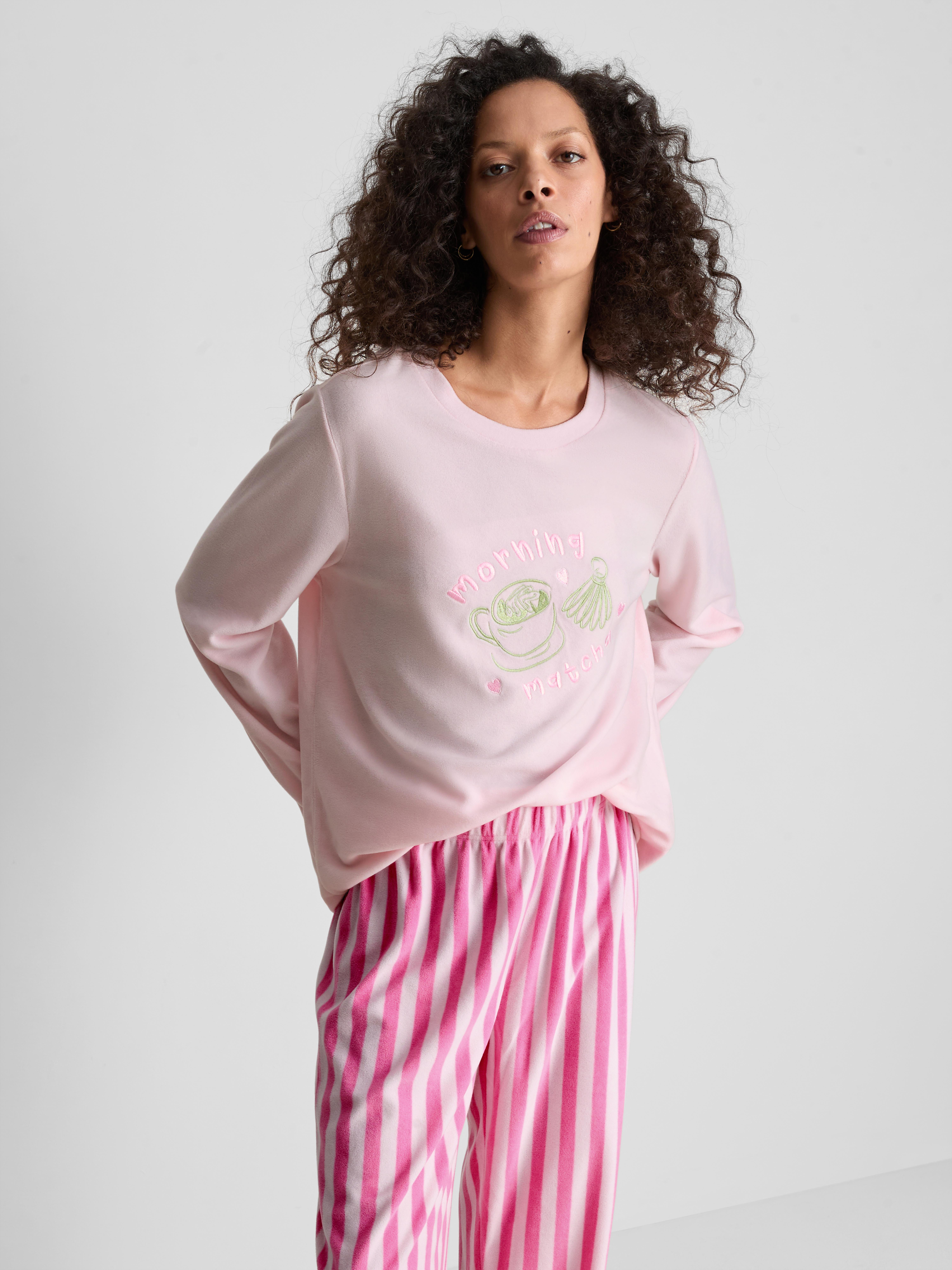 Micro Fleece Embroidered Sweatshirt Pajamas