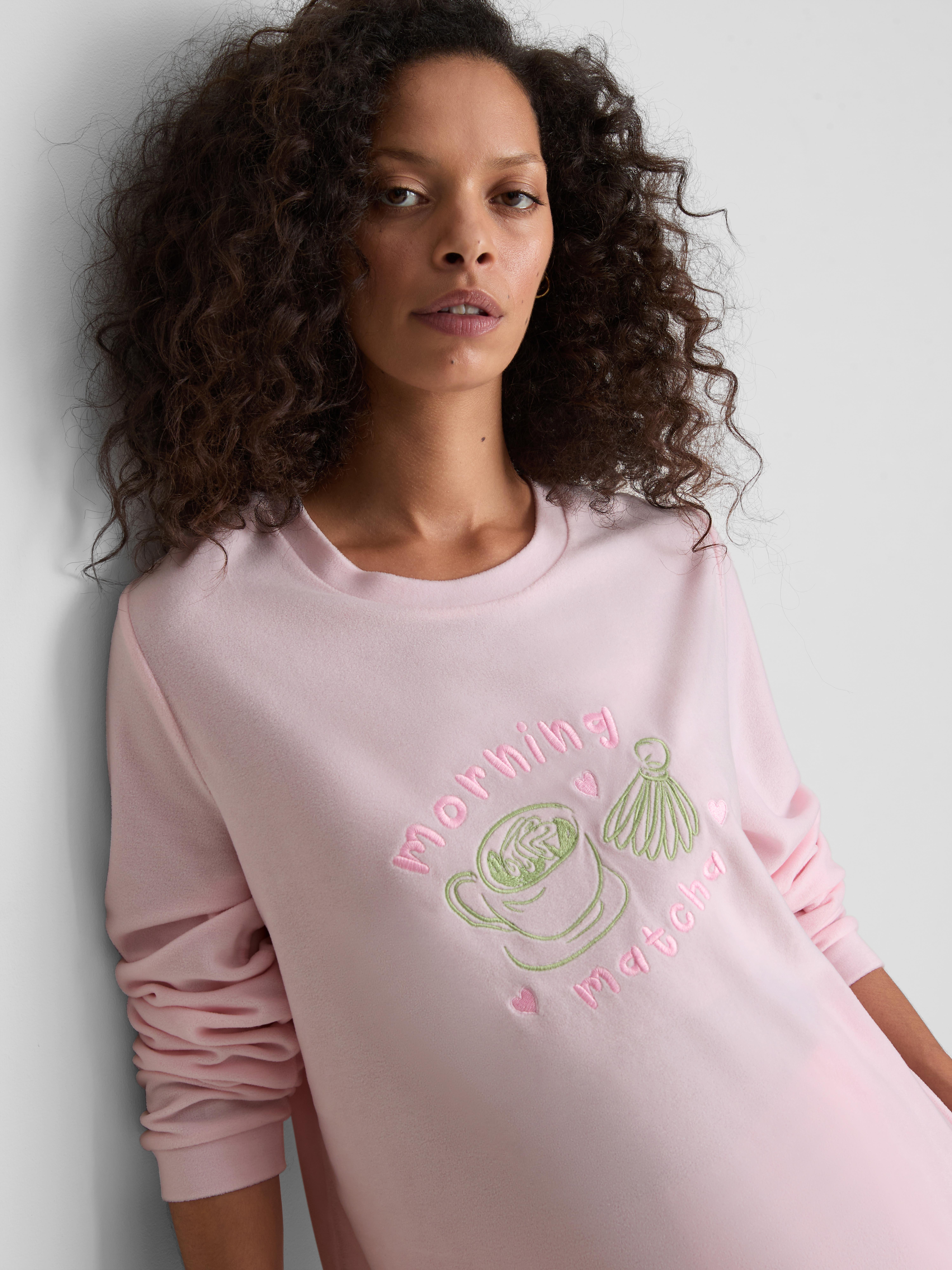 Micro Fleece Embroidered Sweatshirt Pajamas