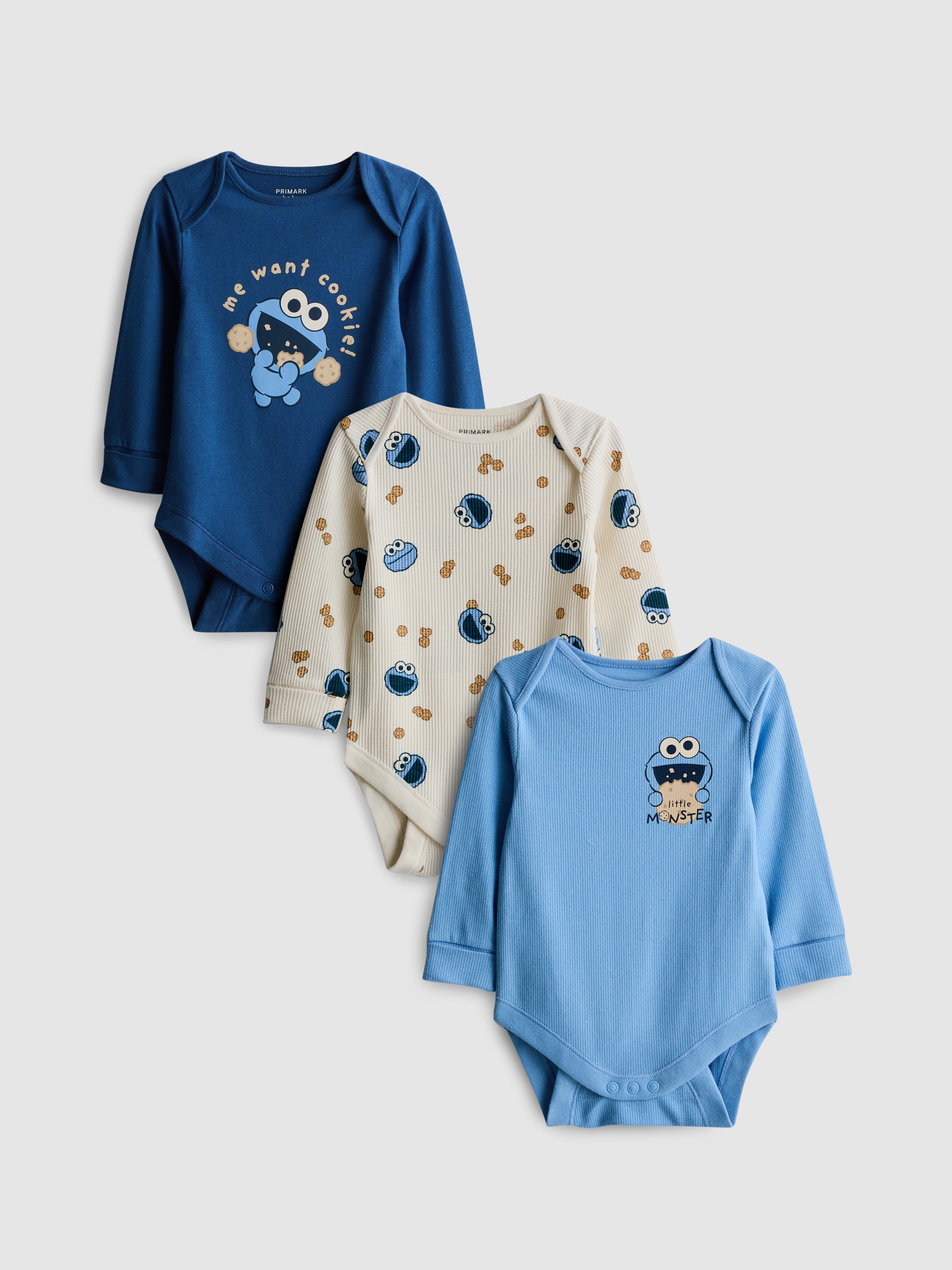 0-18mths | 3pk Sesame Street Cookie Monster Newborn Bodysuits