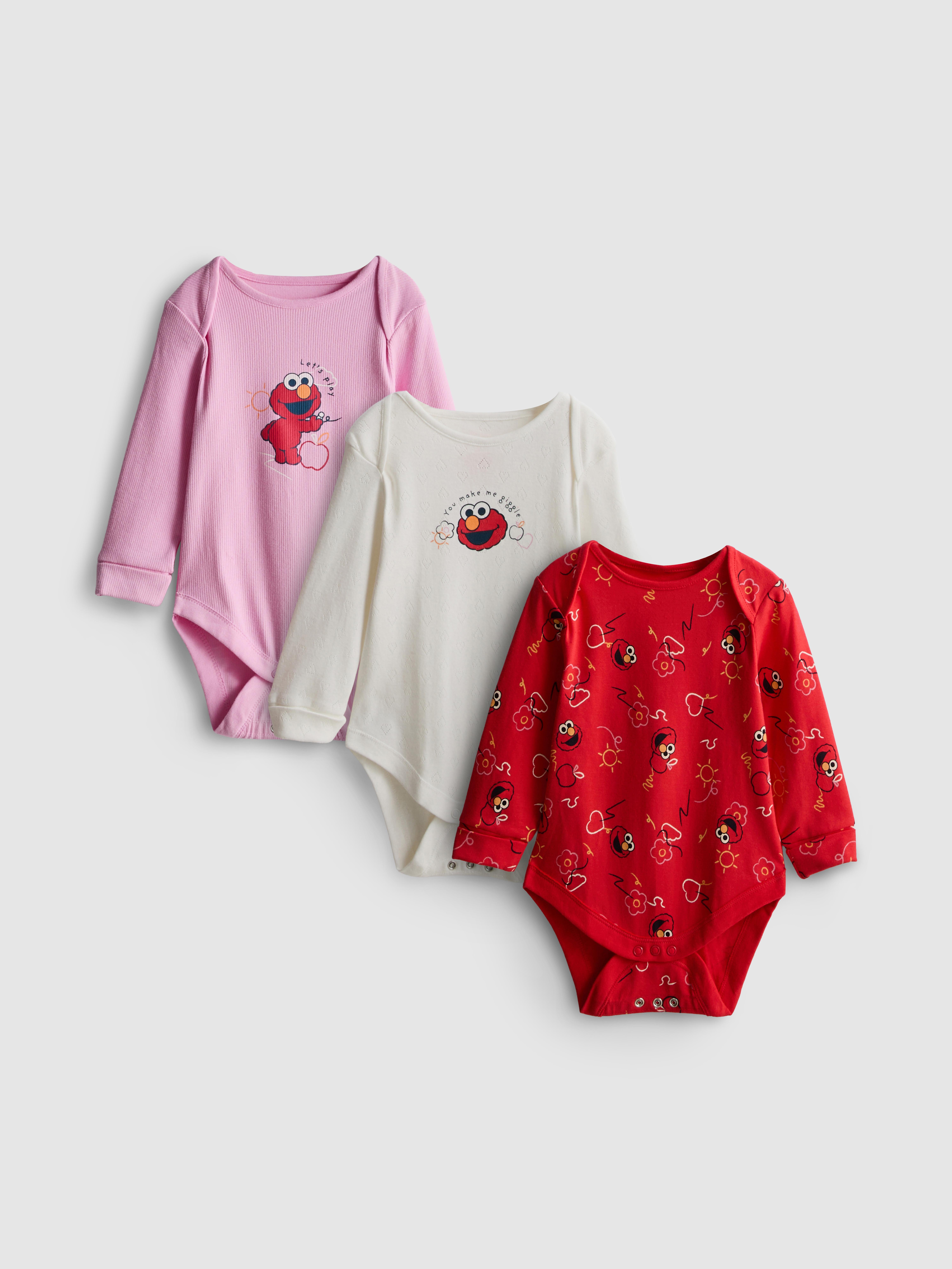 0-18mths | 3pk Sesame Street Elmo Long-Sleeve Onesies