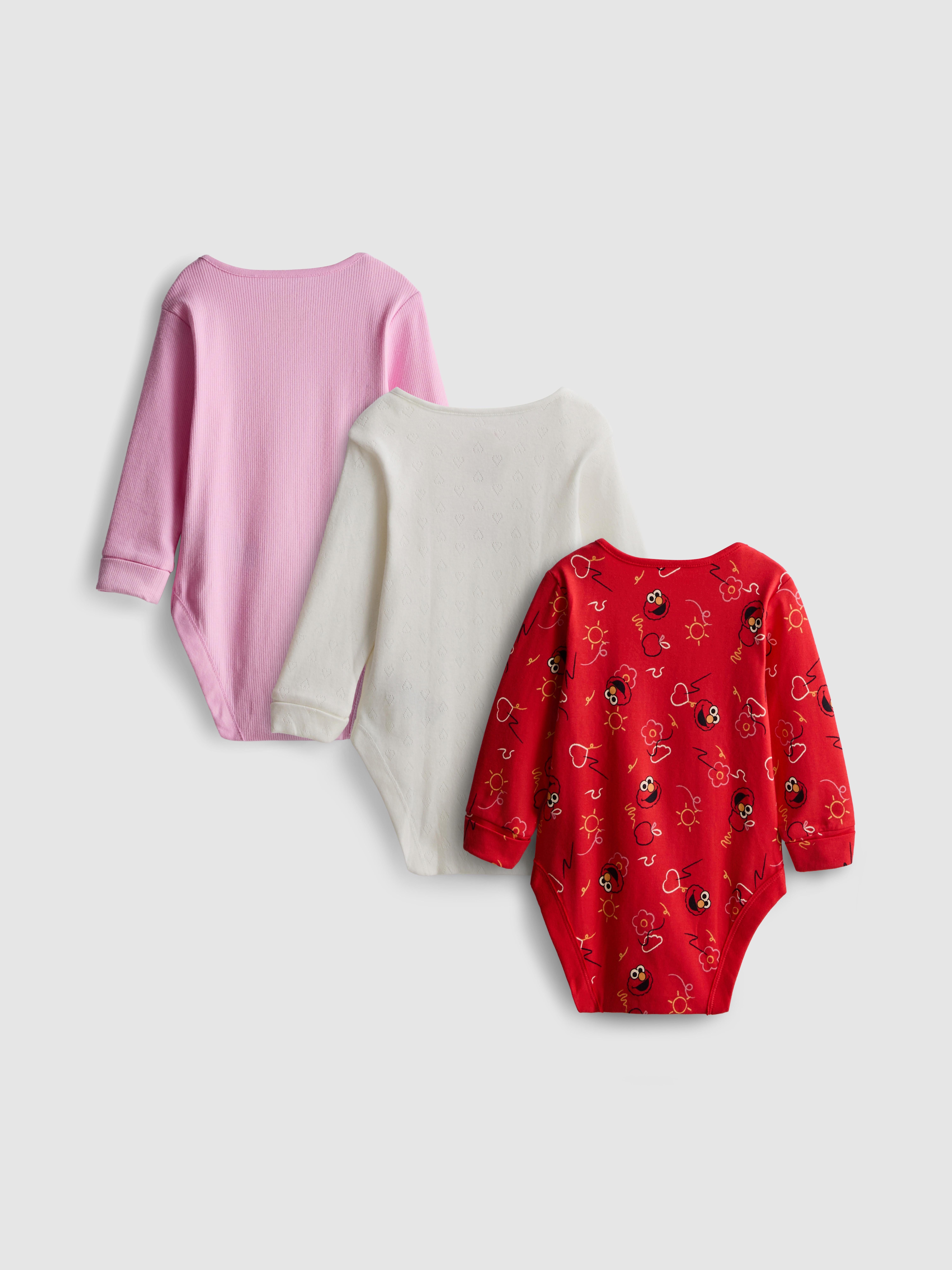 0-18mths | 3pk Sesame Street Elmo Long-Sleeve Onesies