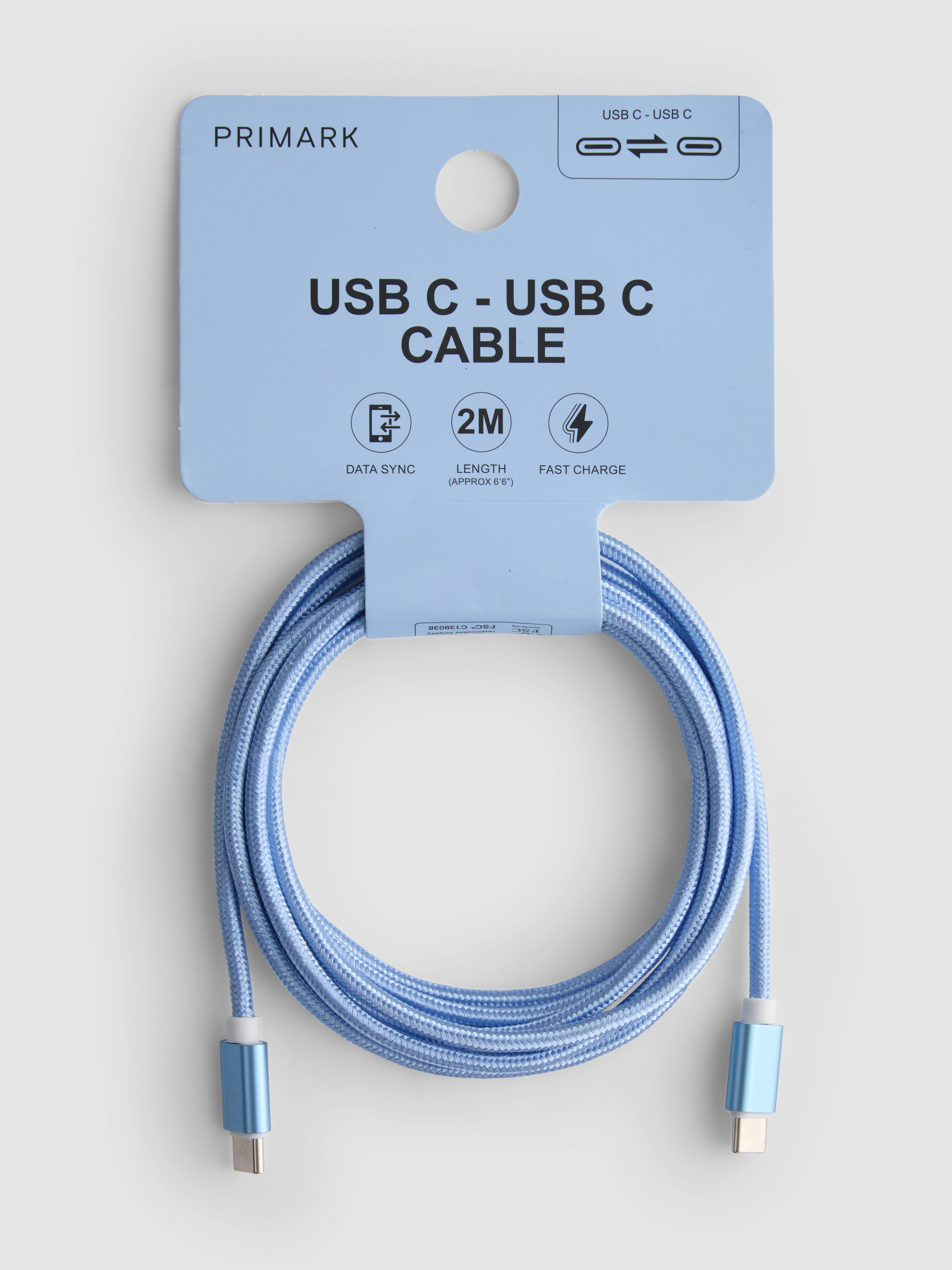 Gevlochten kabel USB-C naar USB-C, 2 m