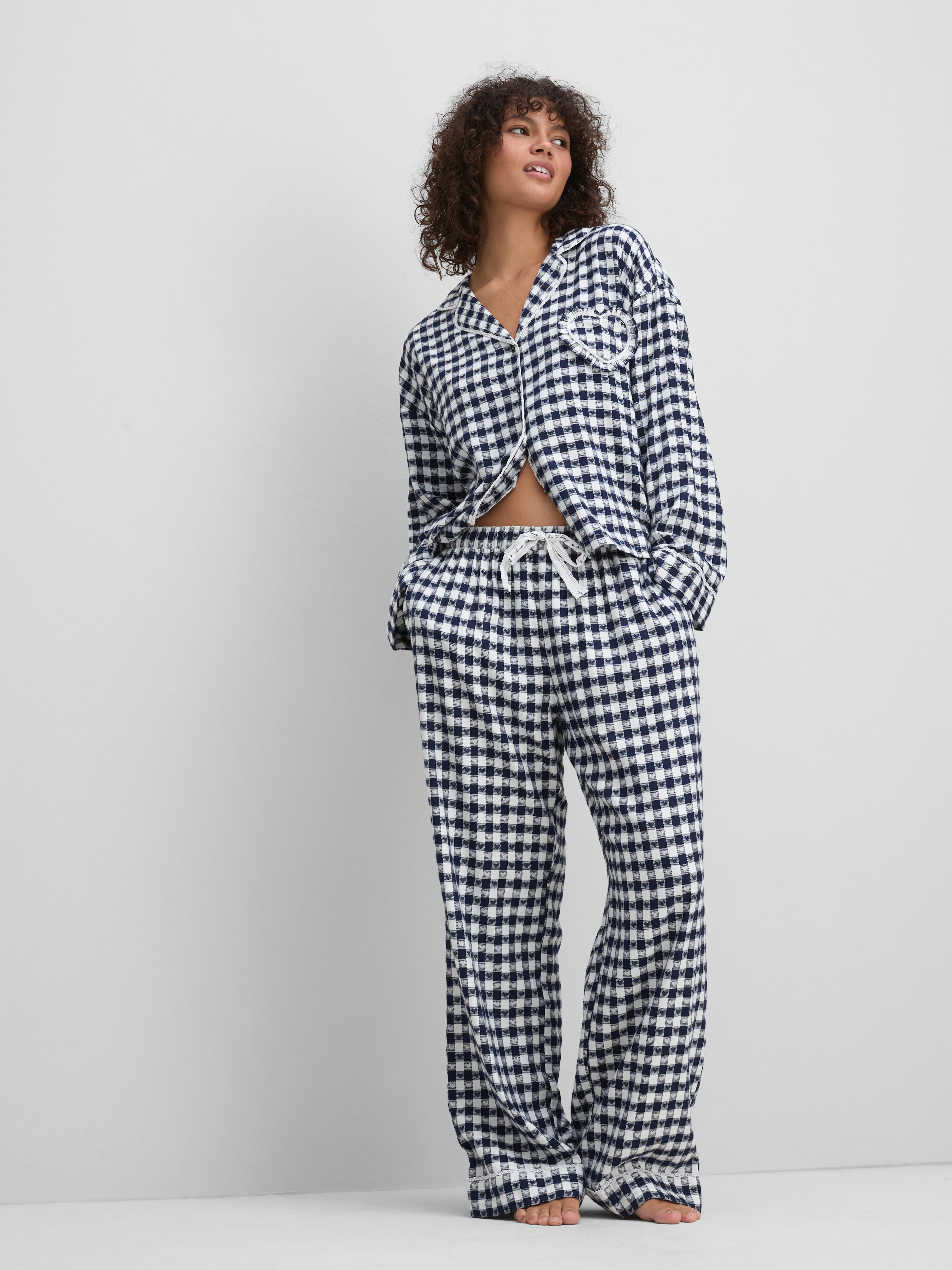Love To Lounge Cotton Blend Check Embroidered Pajama Bottoms