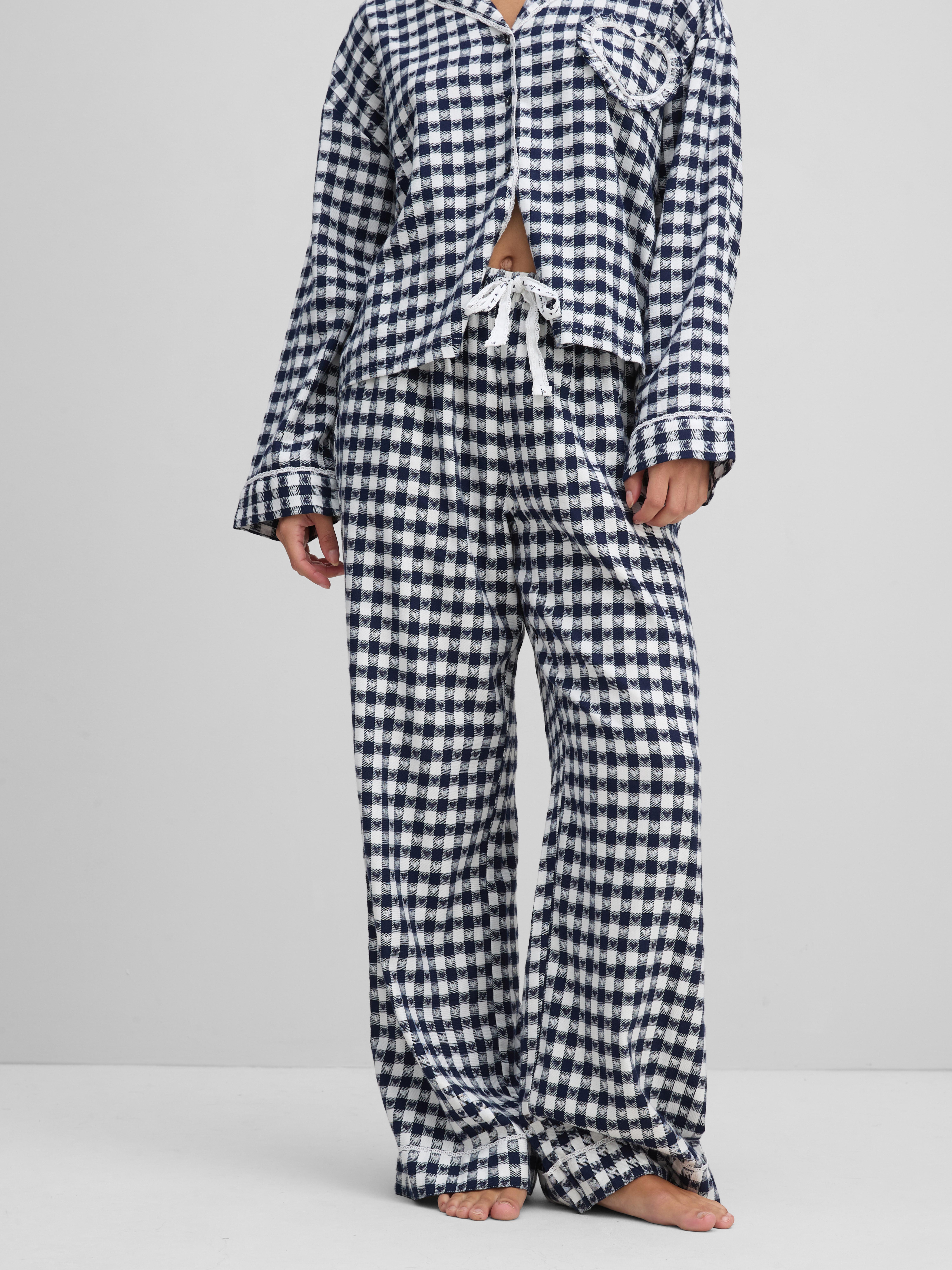 Love To Lounge Cotton Blend Check Embroidered Pajama Bottoms