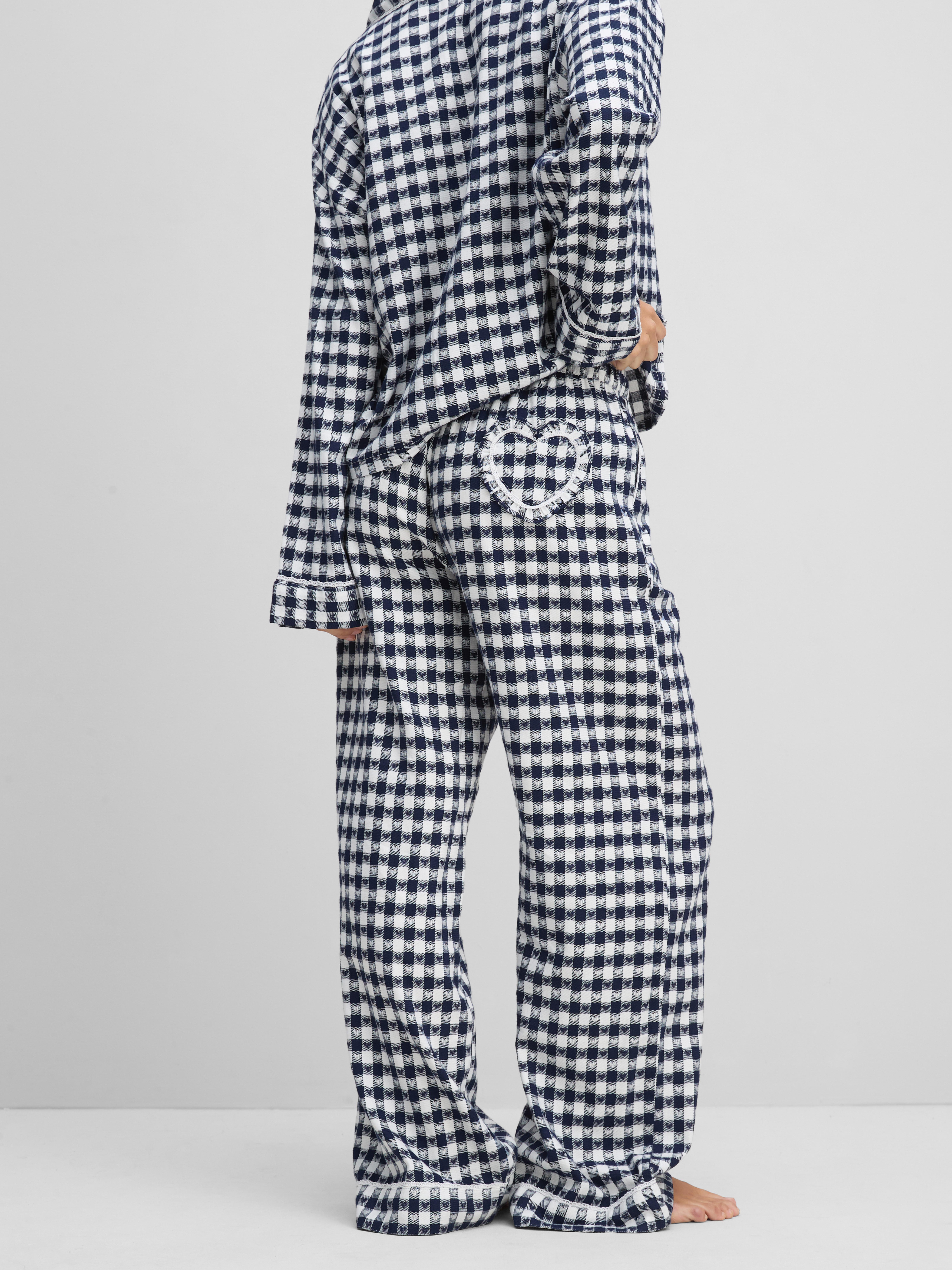 Love To Lounge Cotton Blend Check Embroidered Pajama Bottoms