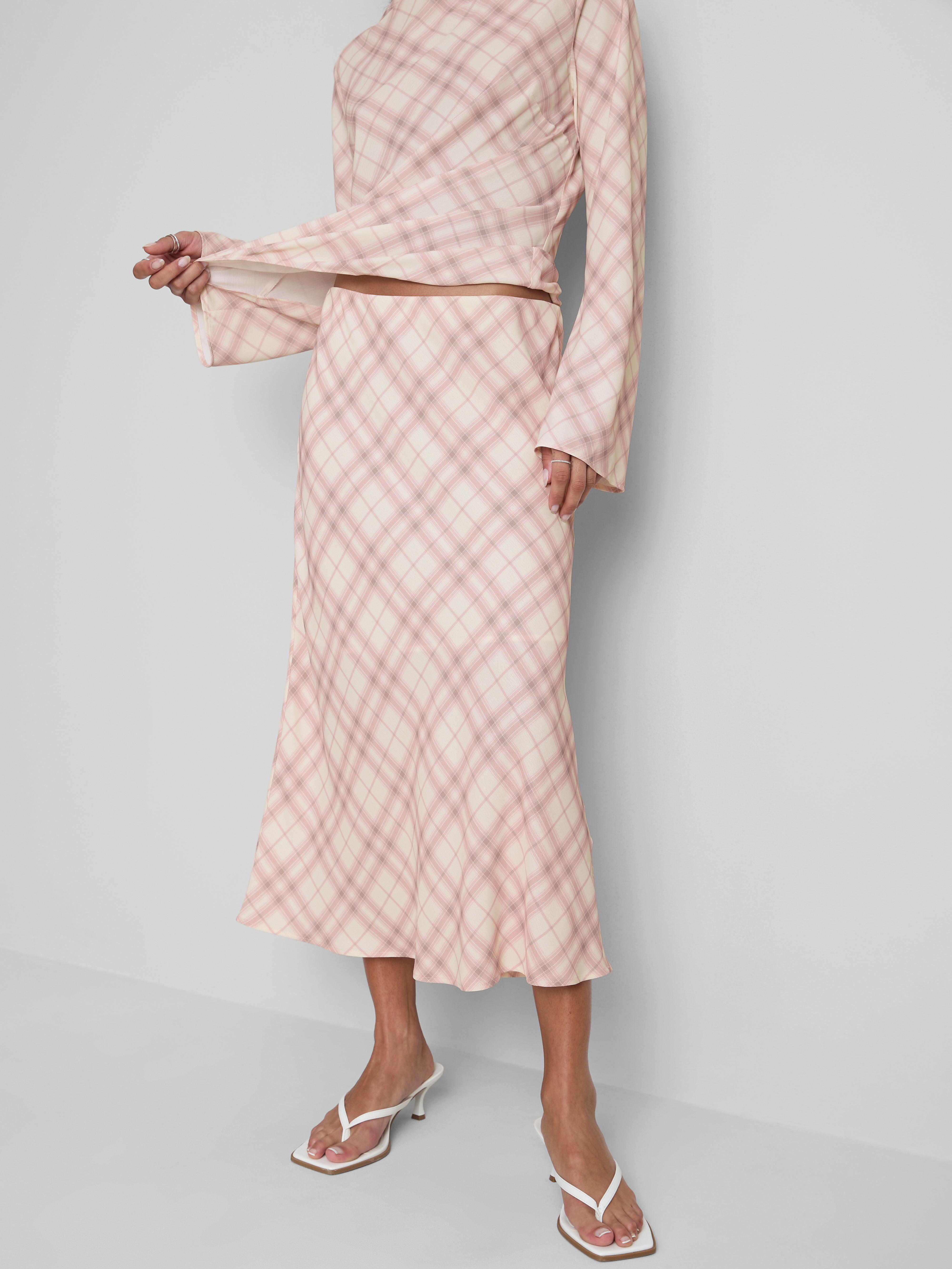 Check Bias Cut Midi Skirt