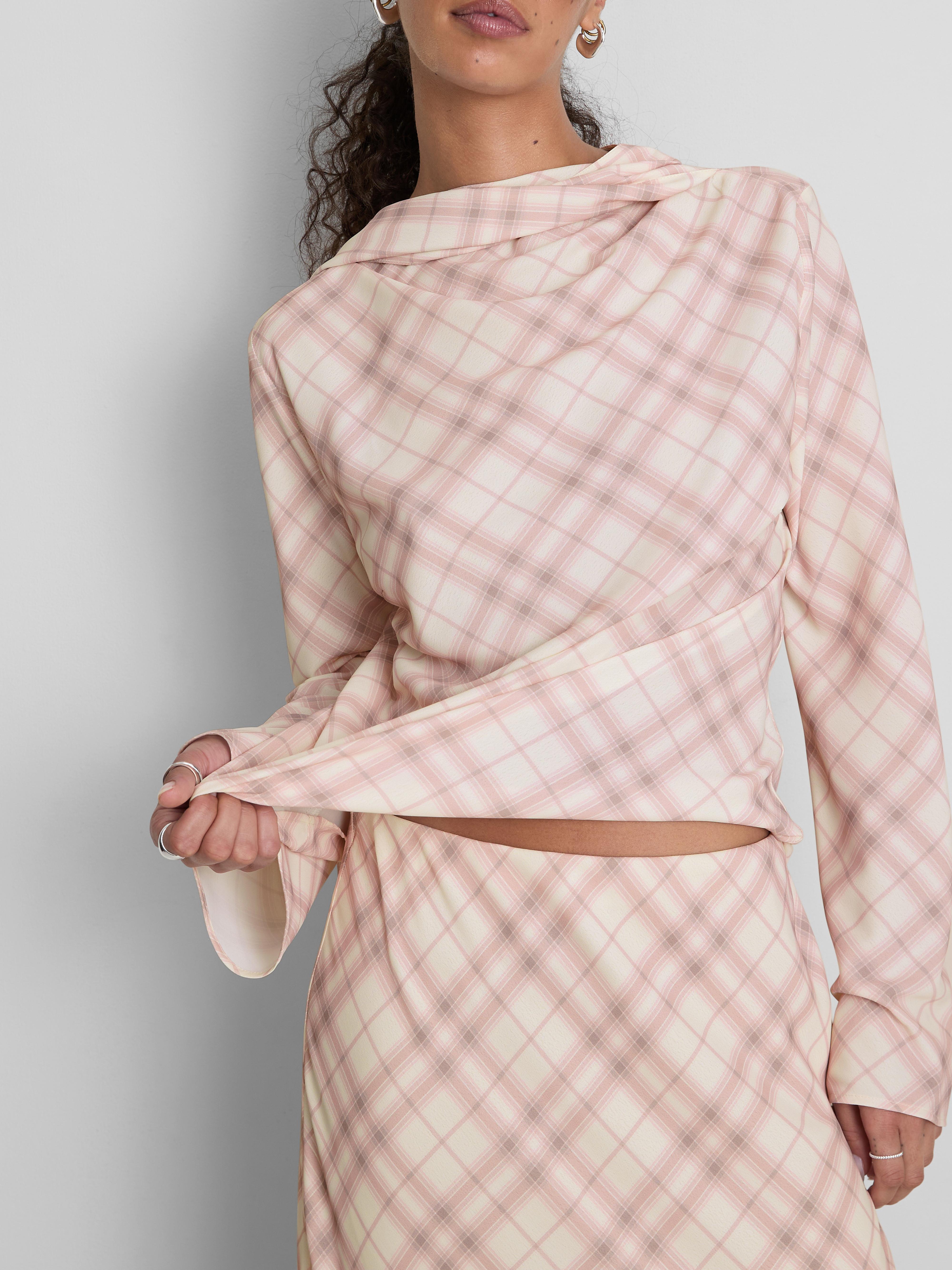 Check Bias Cut Midi Skirt