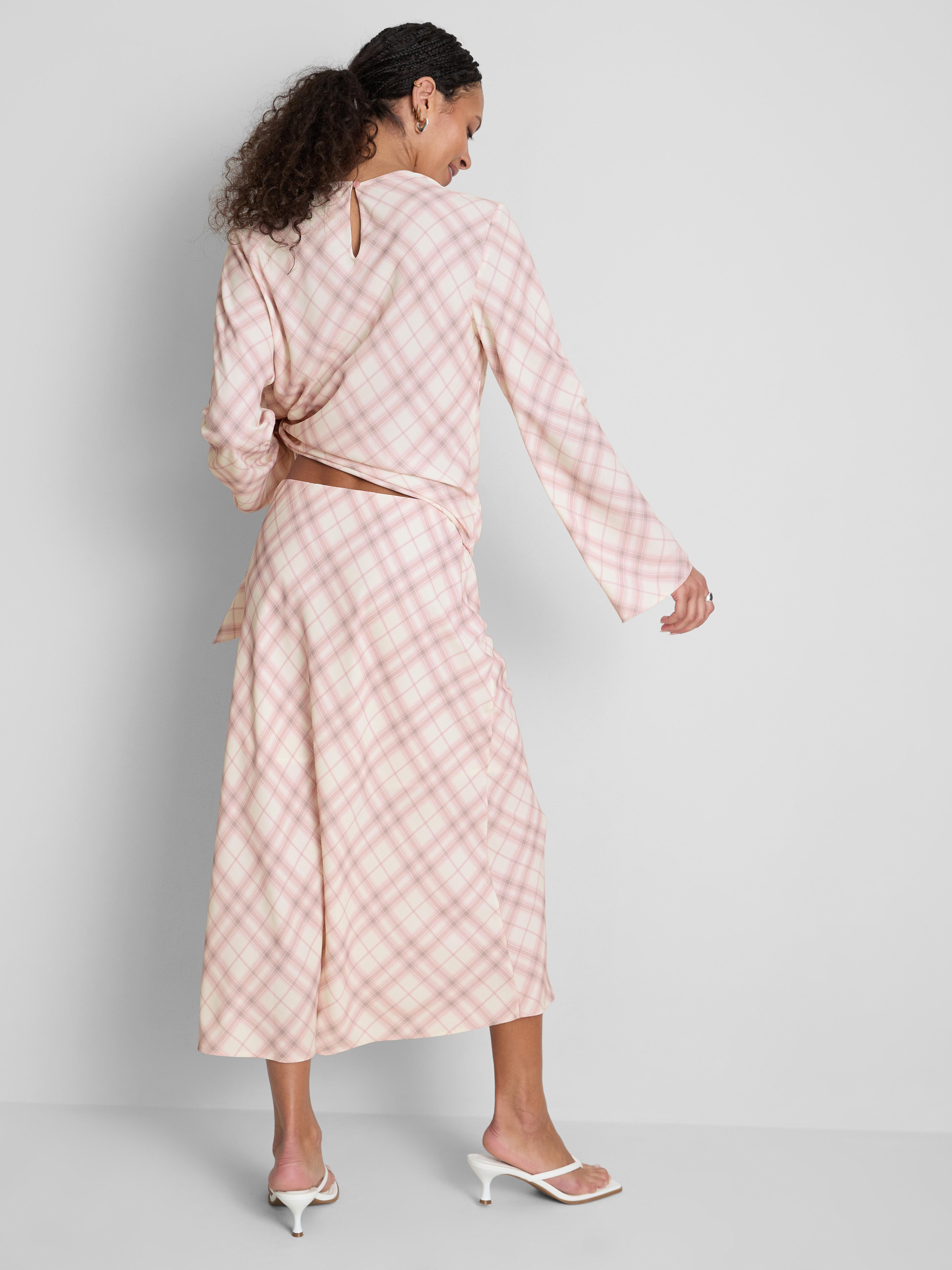 Check Bias Cut Midi Skirt