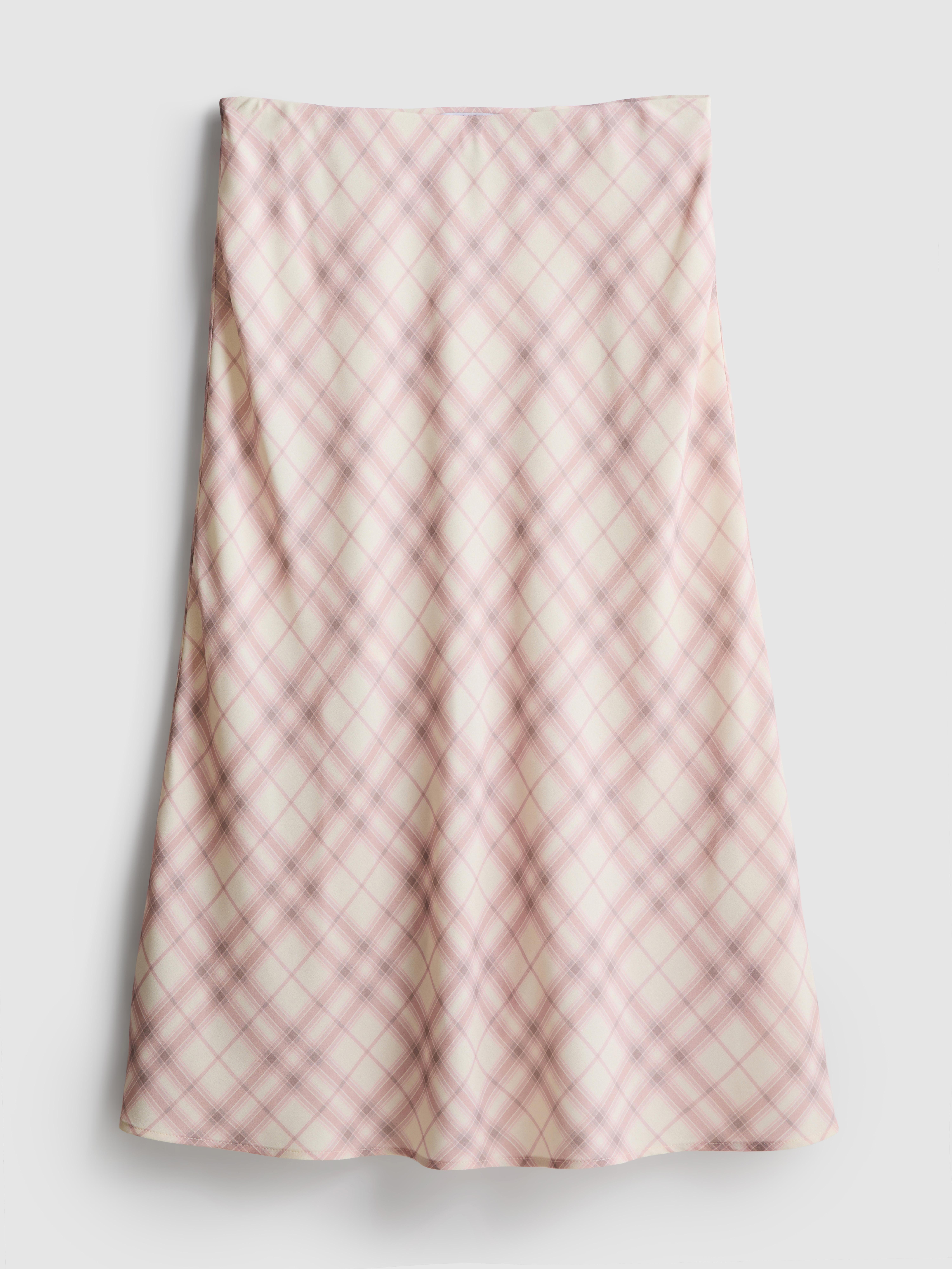 Check Bias Cut Midi Skirt