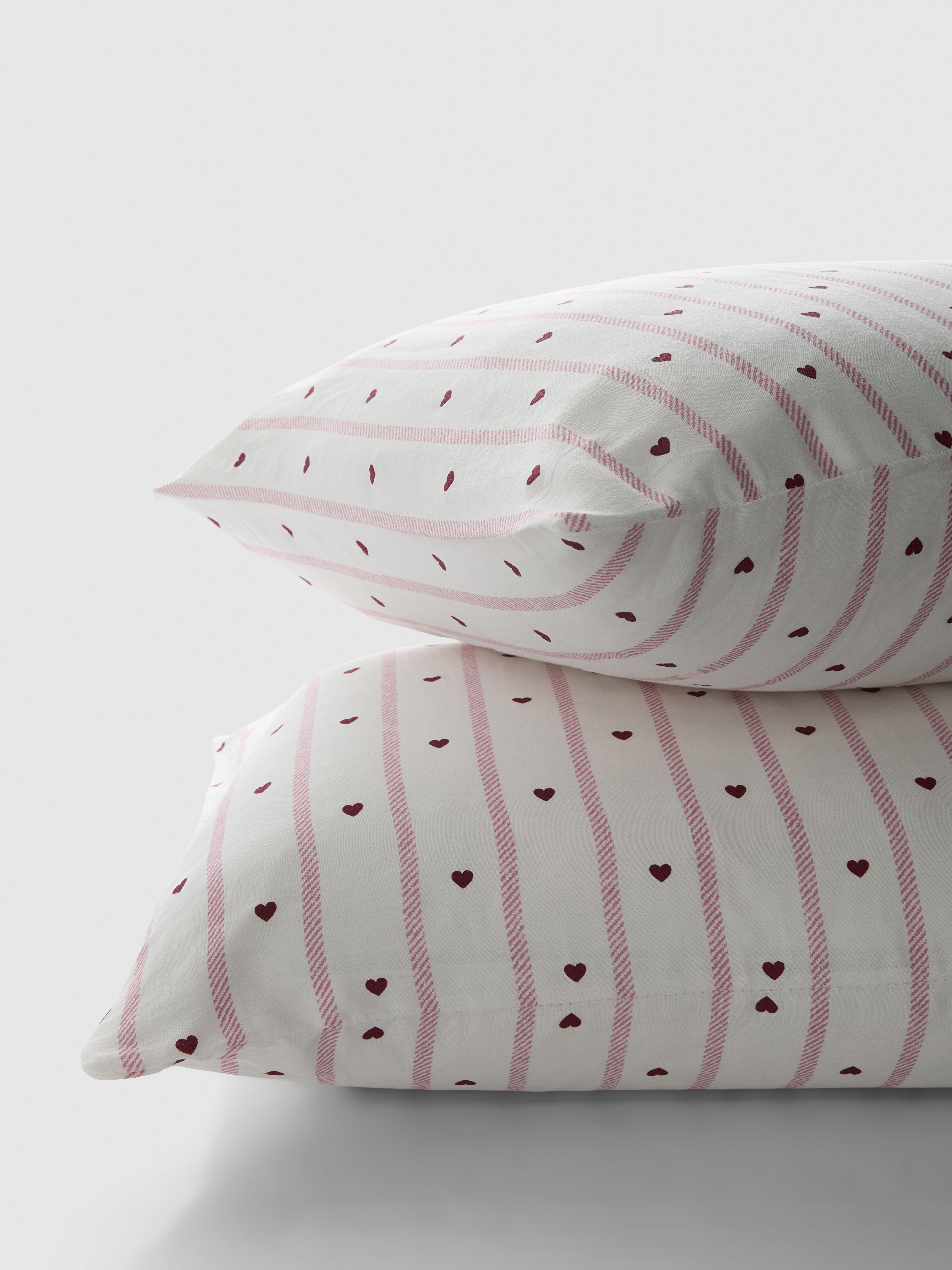 2pk Pure Cotton Heart Stripe Pillowcases