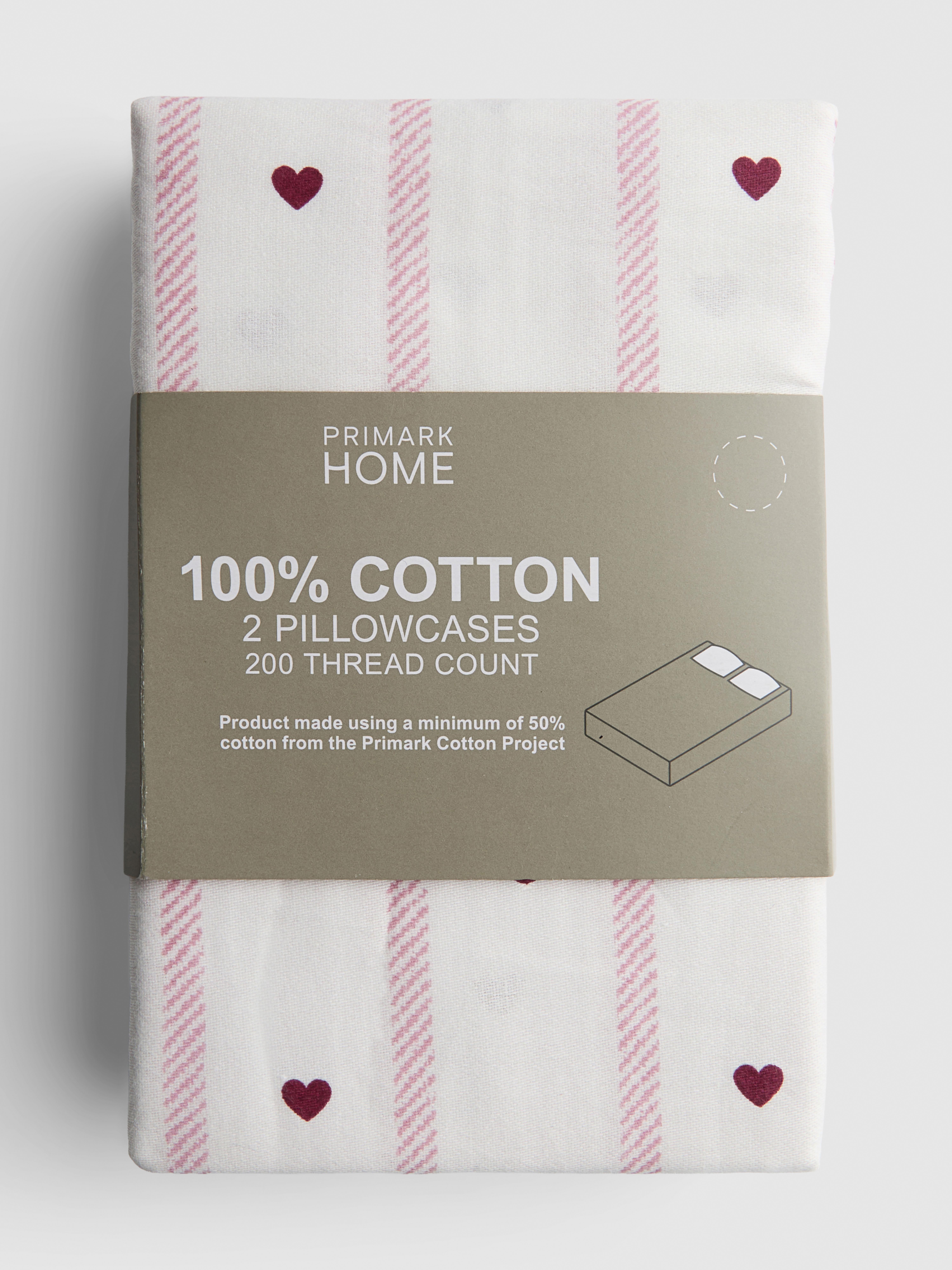 2pk Pure Cotton Heart Stripe Pillowcases