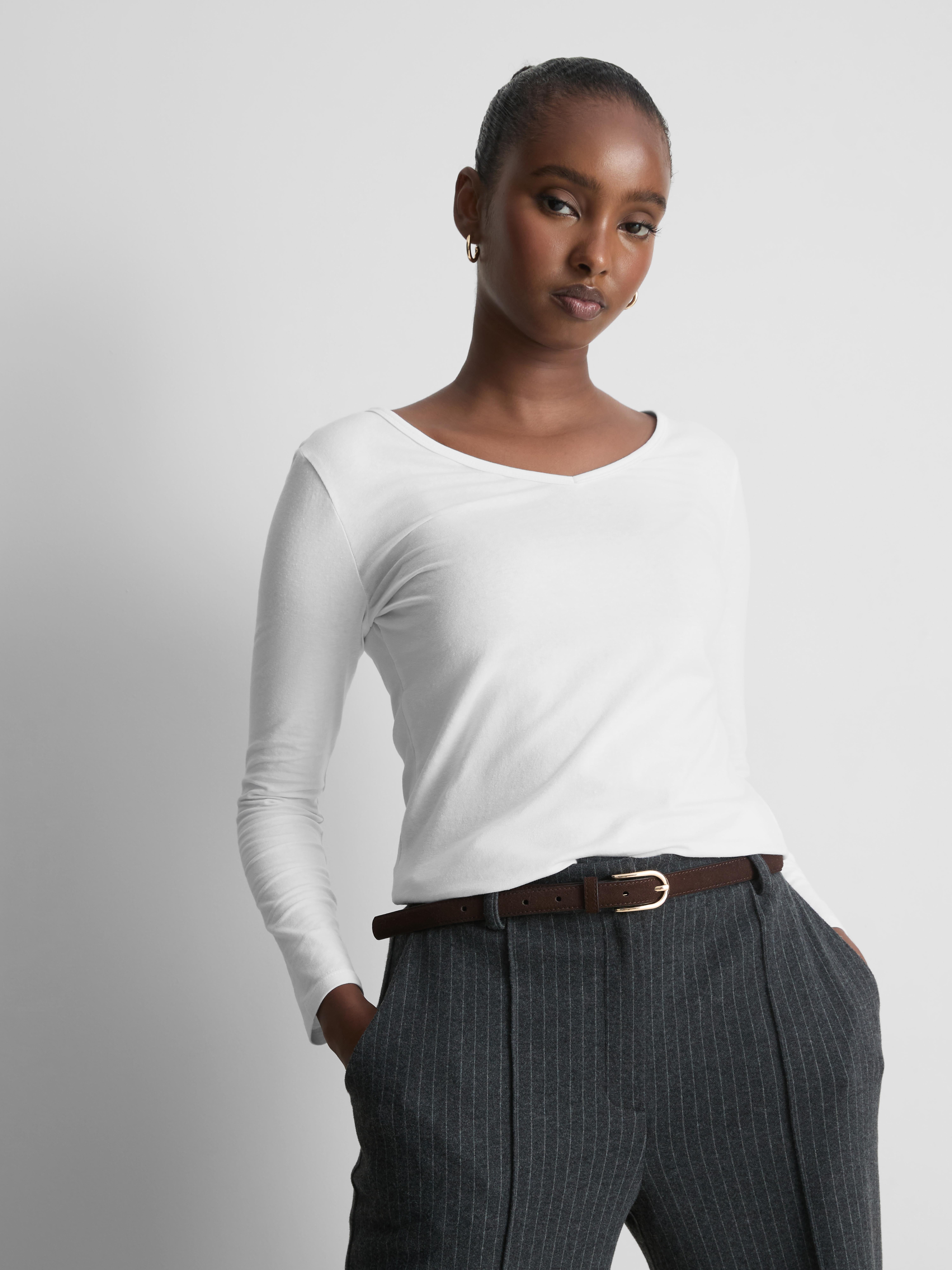 Cotton-Rich Long-Sleeve V-Neck Tee