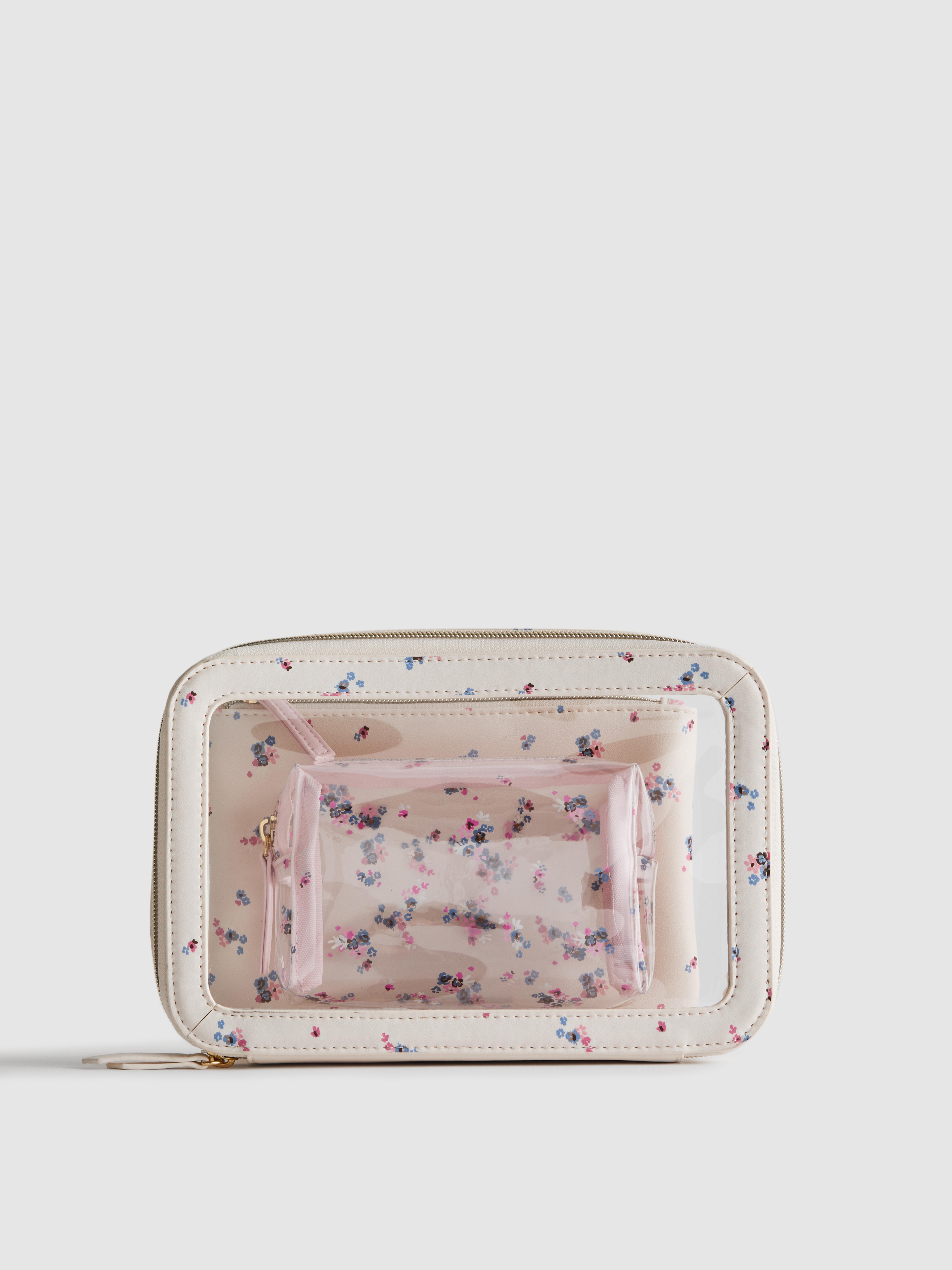 3-Piece Ditsy Floral Faux Leather Wash Bag Set