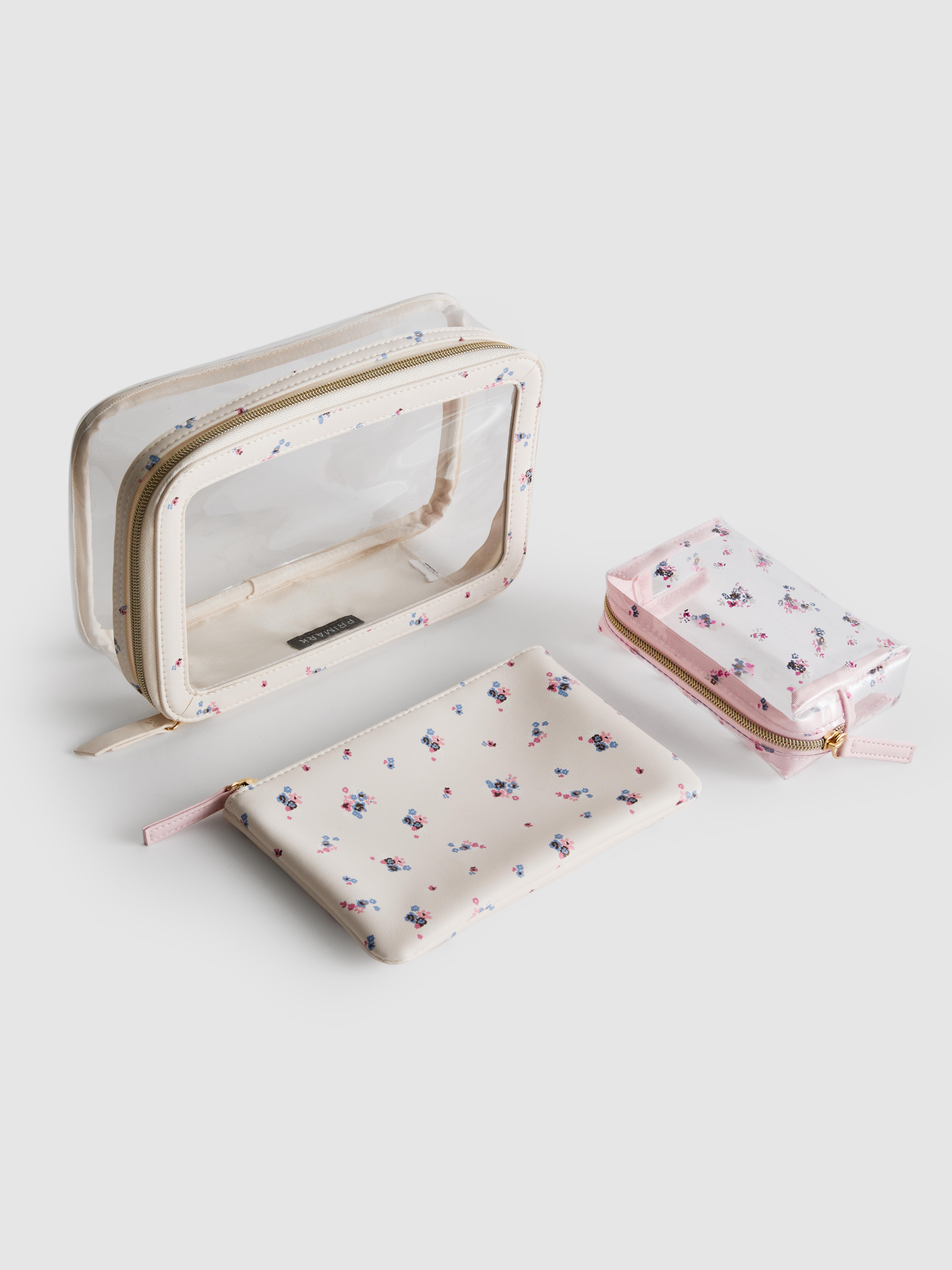 3-Piece Ditsy Floral Faux Leather Washbag Set