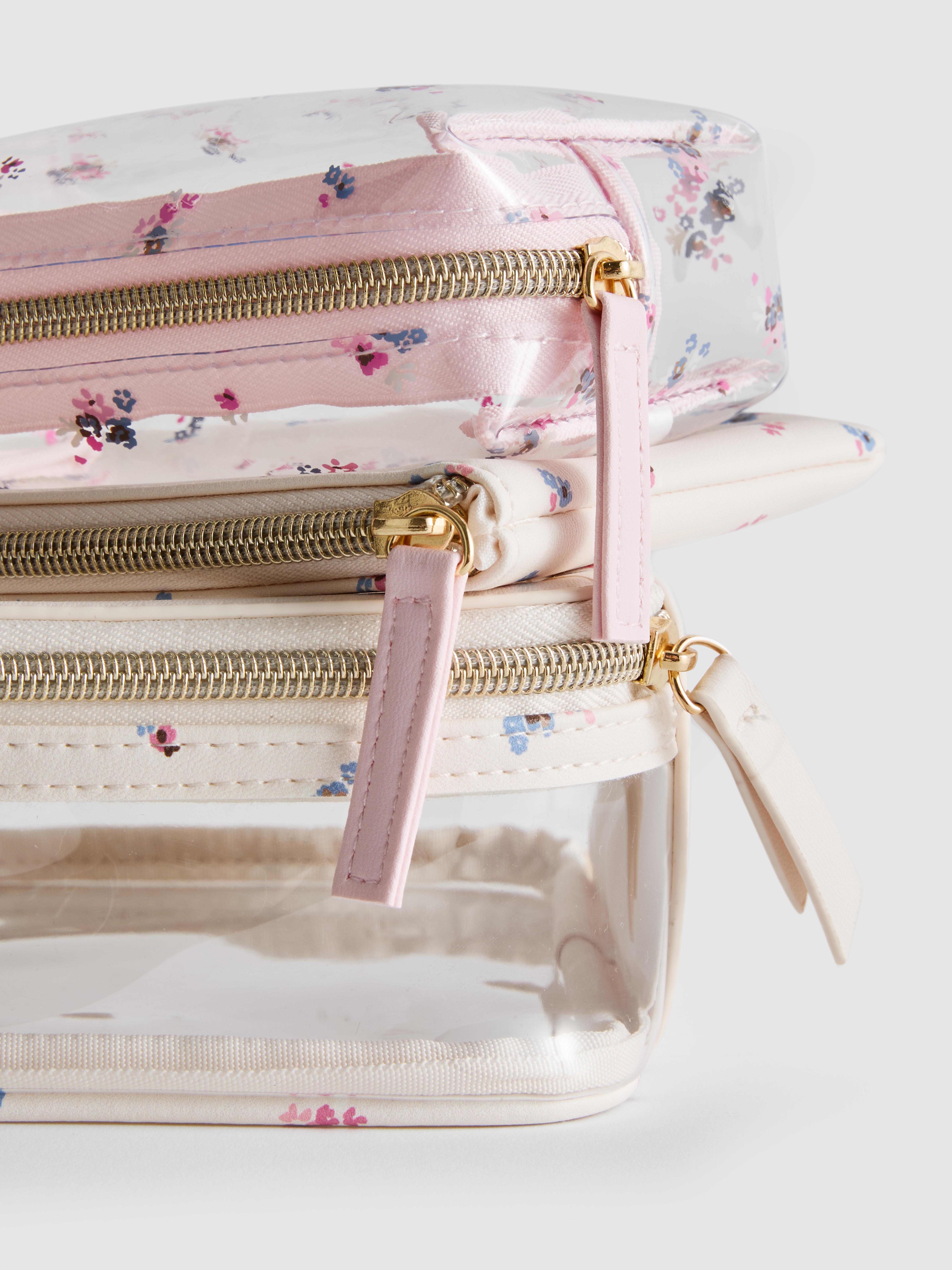 3-Piece Ditsy Floral Faux Leather Washbag Set