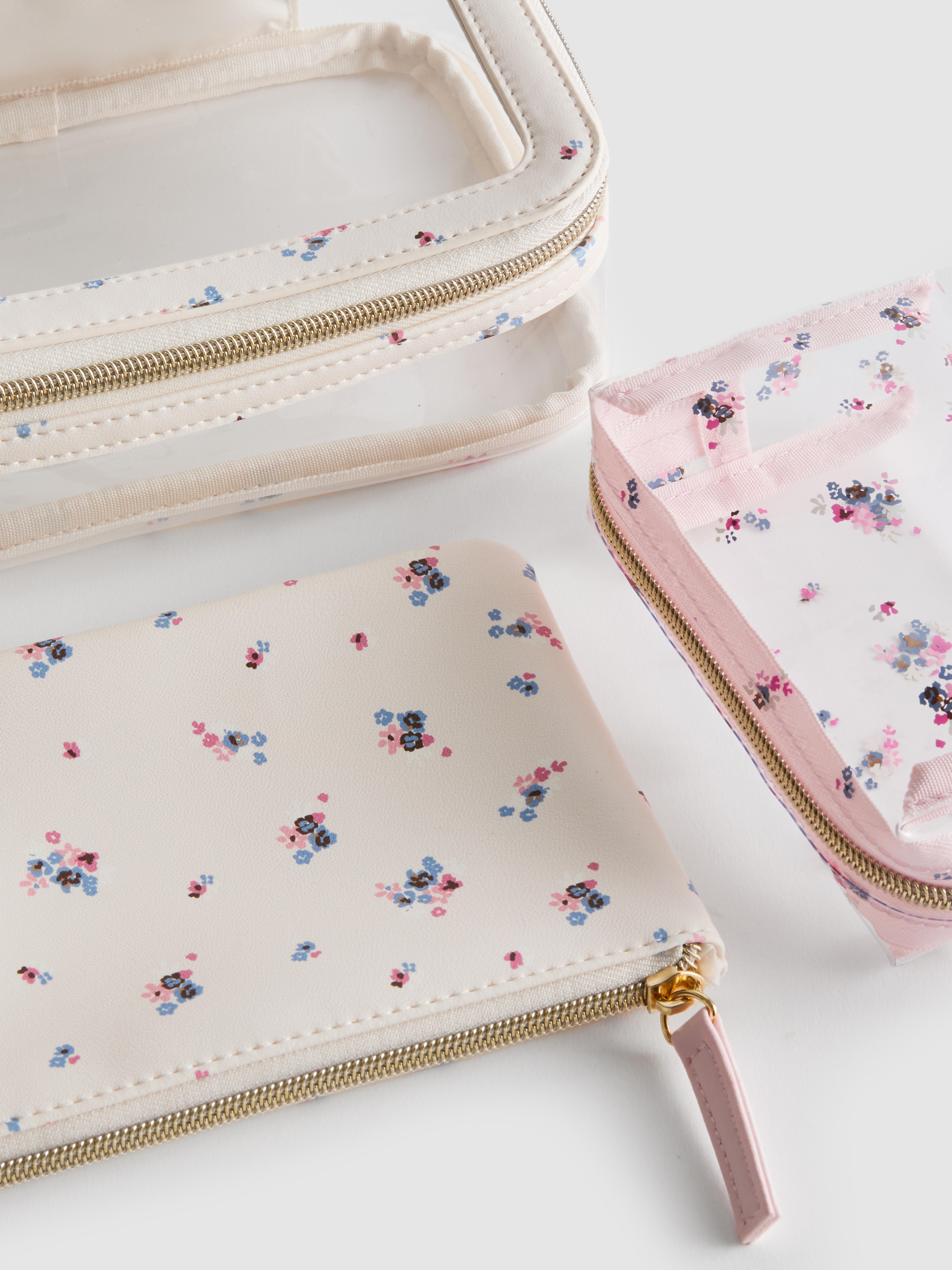 3-Piece Ditsy Floral Faux Leather Washbag Set