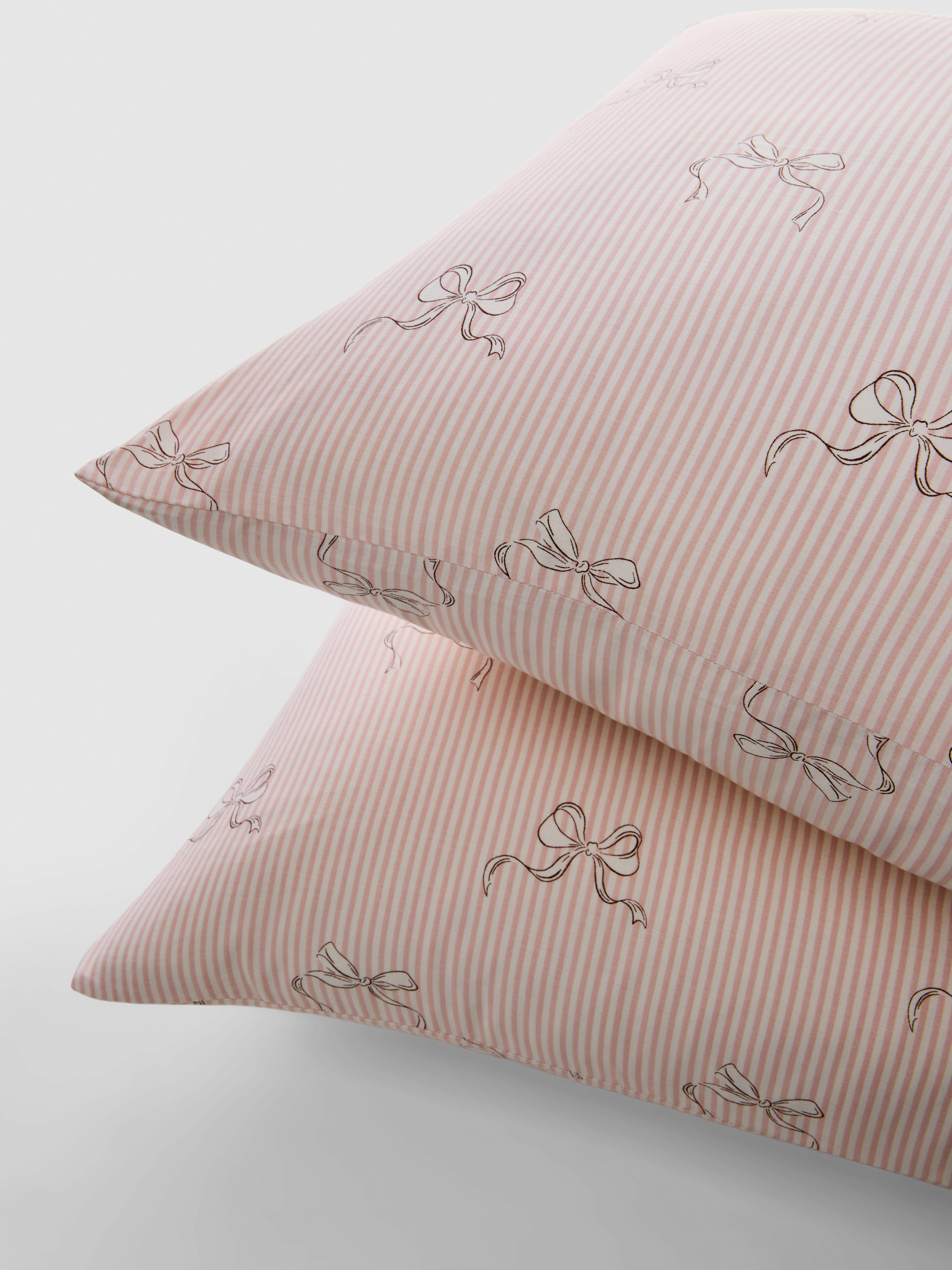 2pk Pure Cotton Bow Stripe Pillowcases