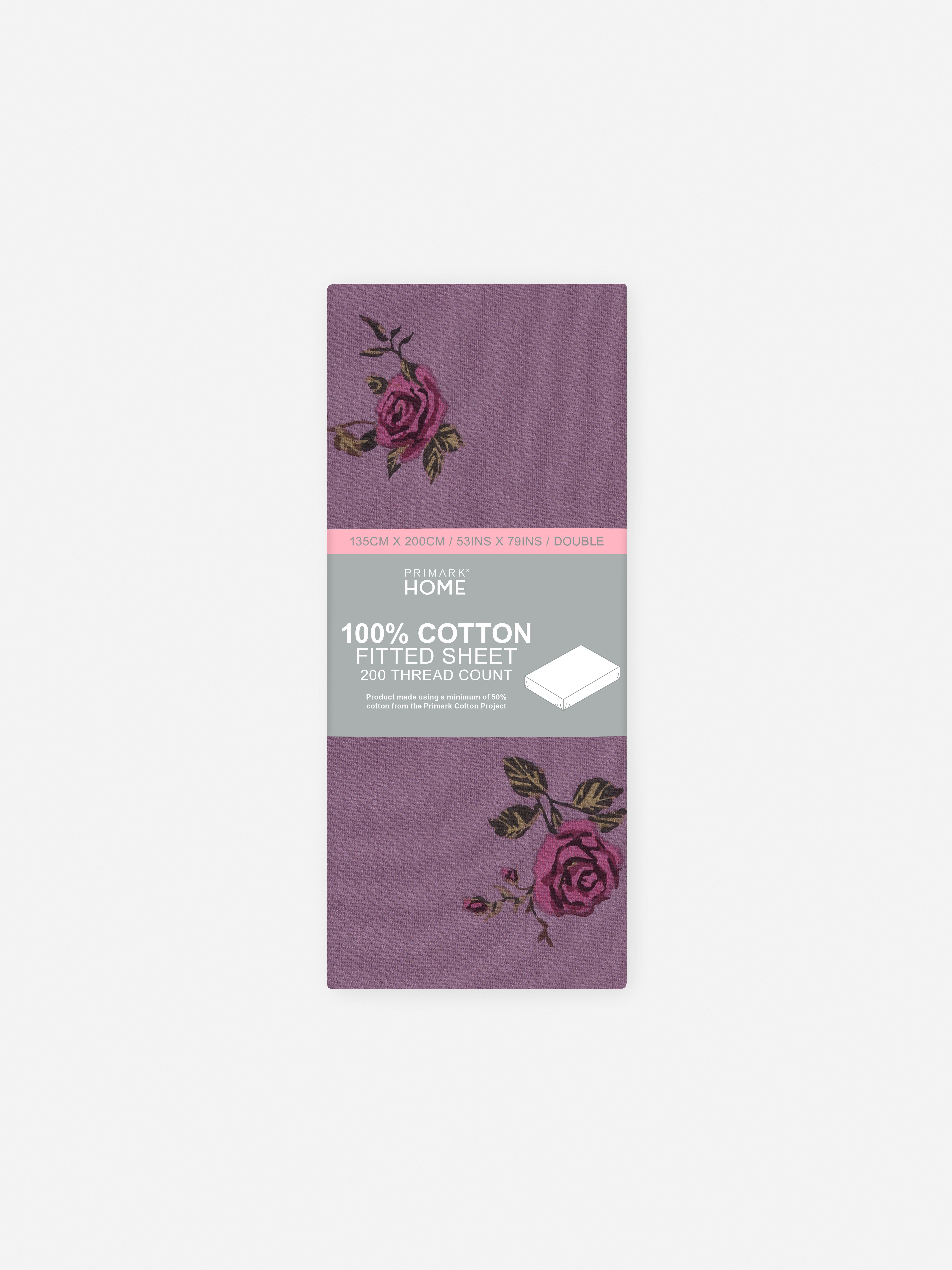 Drap-housse double en pur coton à motif roses
