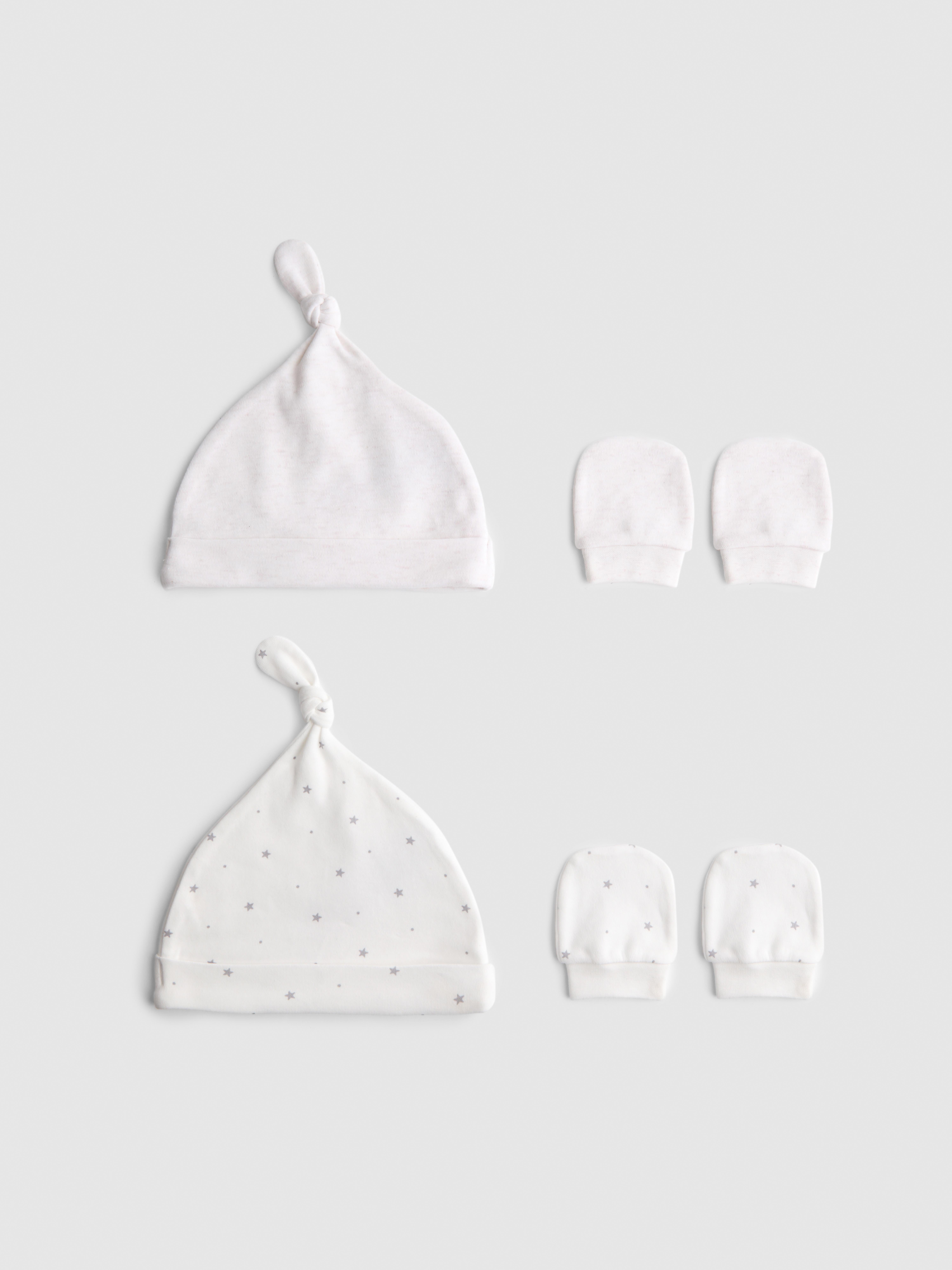 0-6mths | 2pk Pure Cotton Newborn Hats and Scratch Mitts