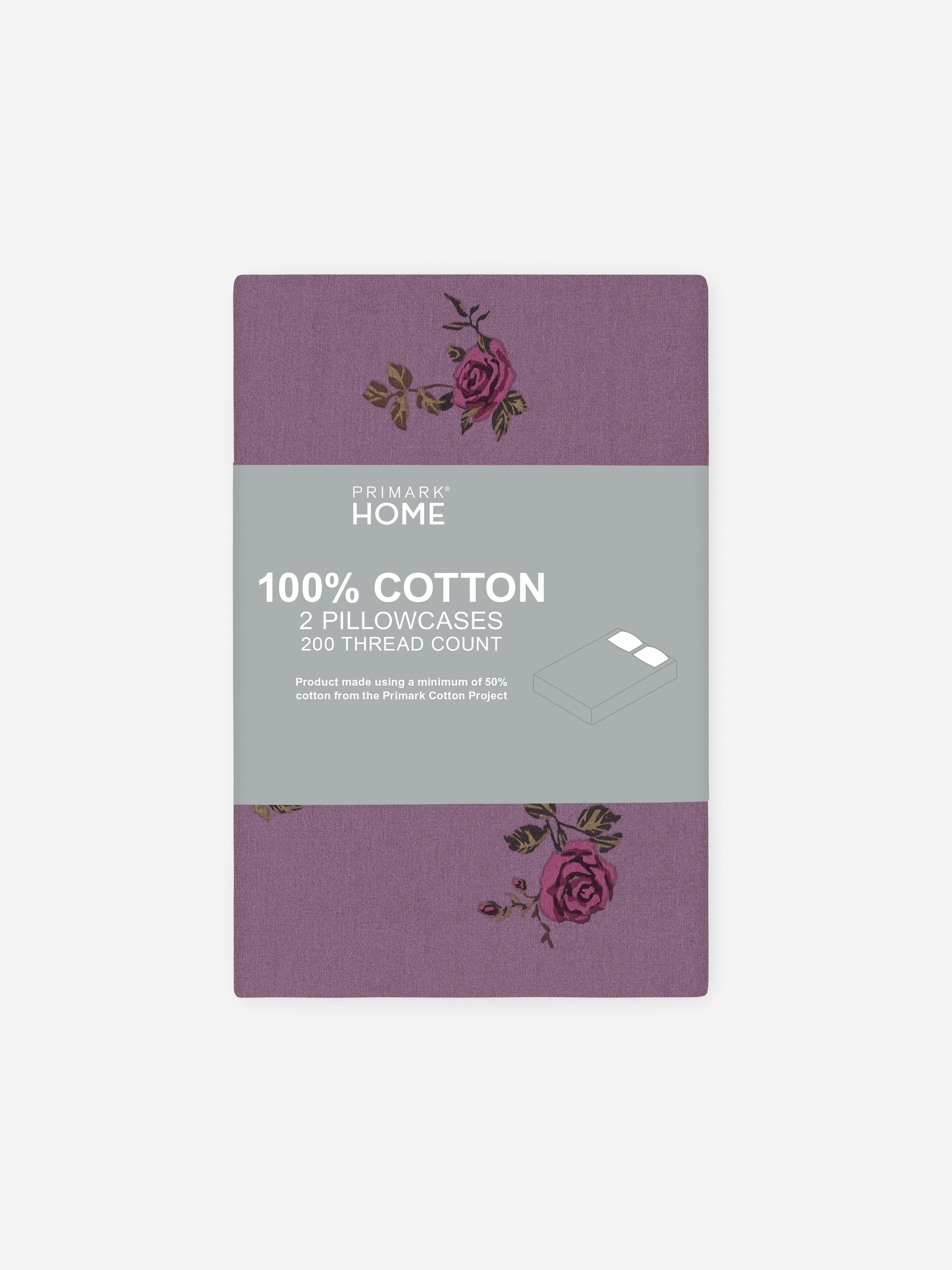 Lot de 2 taies d'oreiller en pur coton à motif rose