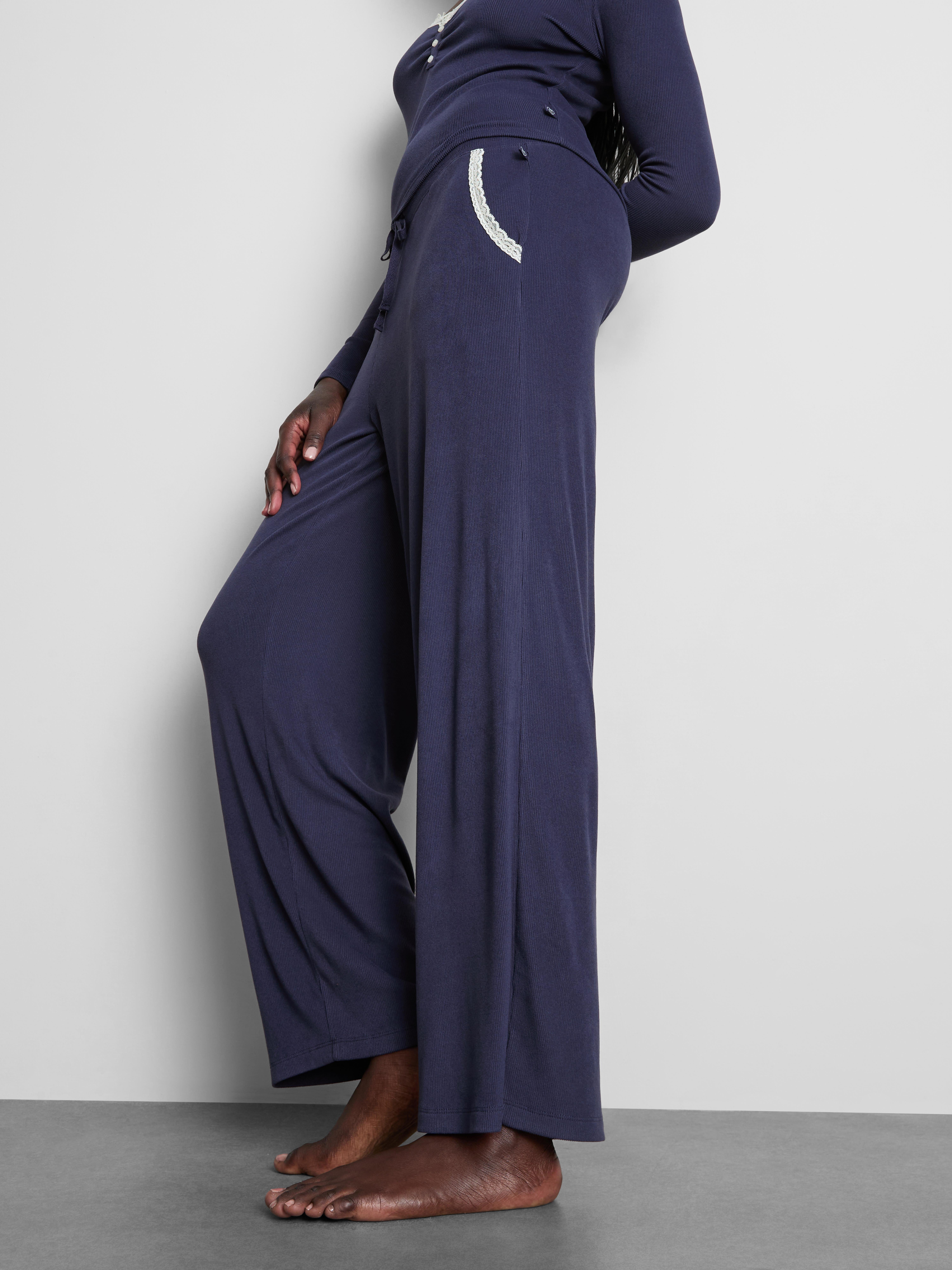 Love To Lounge Ribbed Lace-Trim Pajama Bottoms