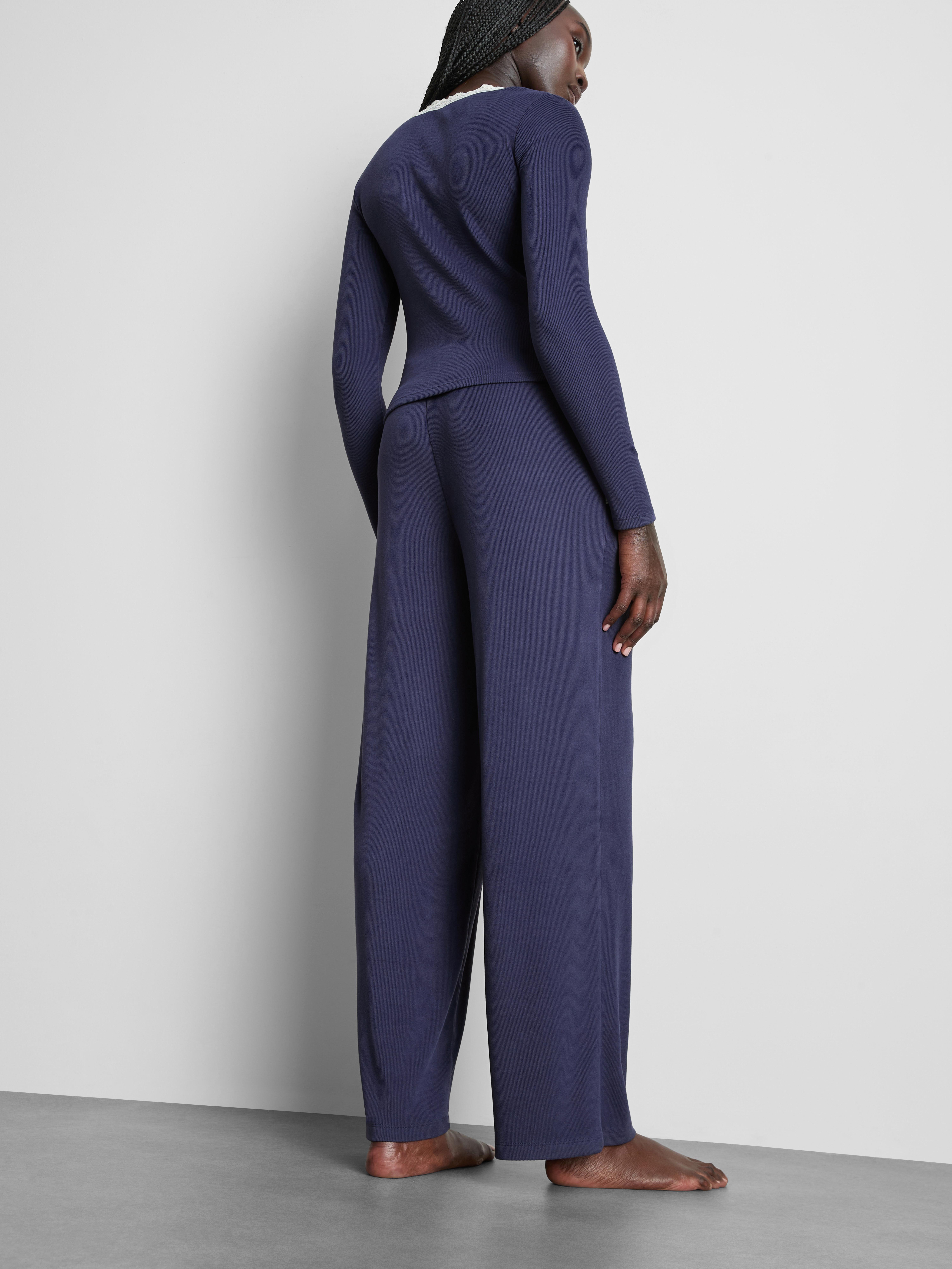 Love To Lounge Ribbed Lace-Trim Pajama Bottoms