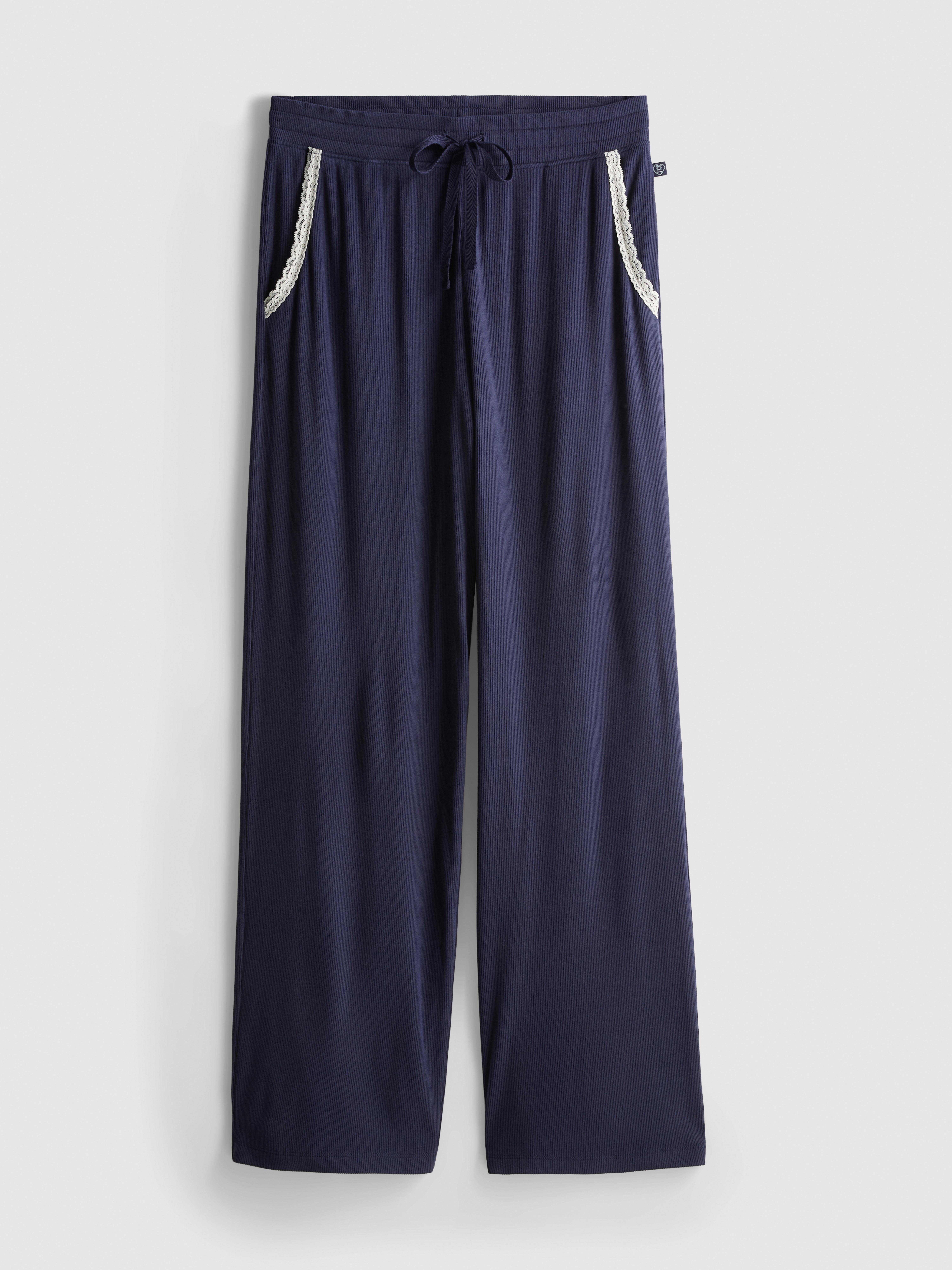 Love To Lounge Ribbed Lace-Trim Pajama Bottoms
