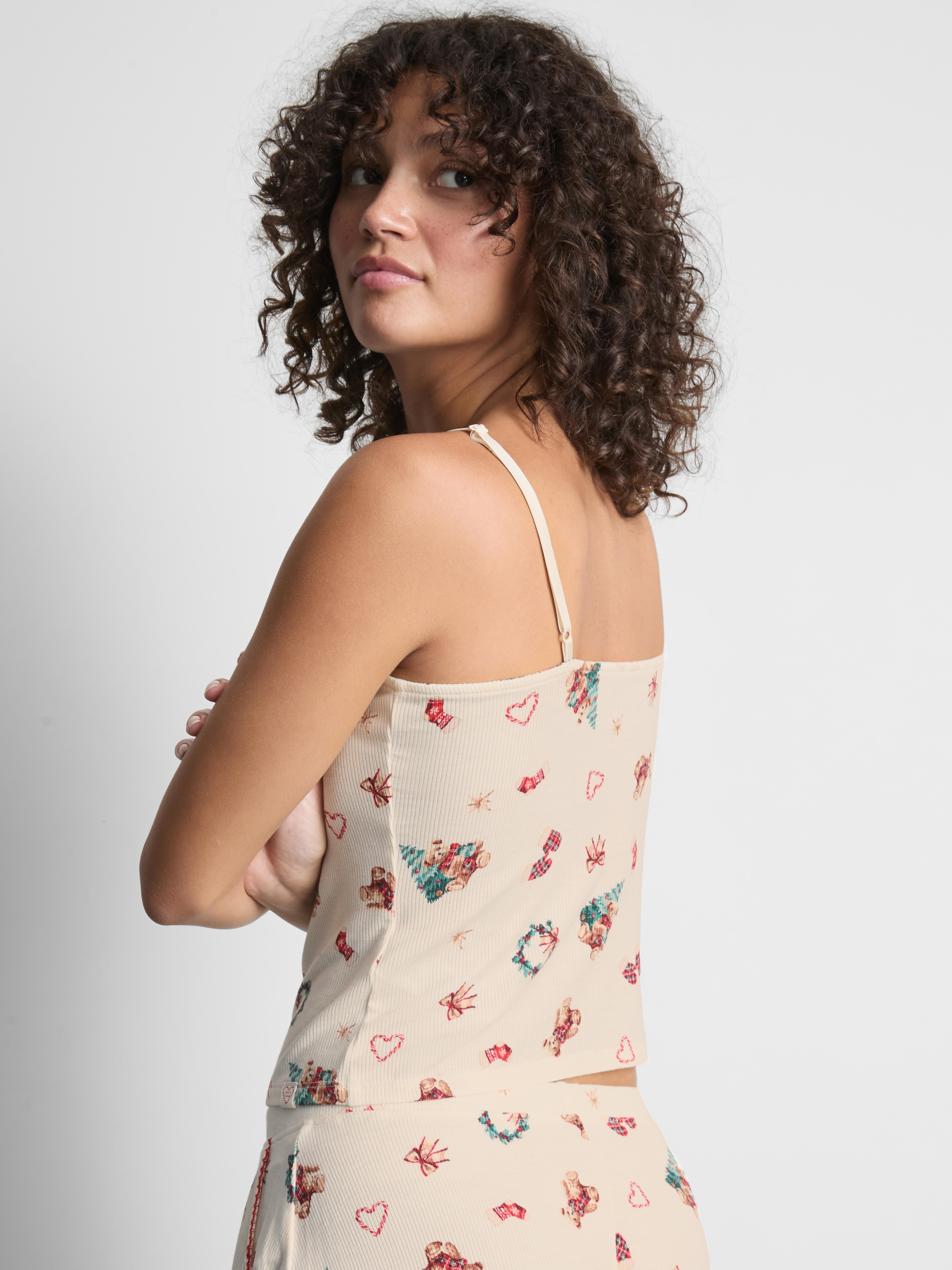 Love To Lounge Ribbed Christmas Bear Print Pajama Cami Top