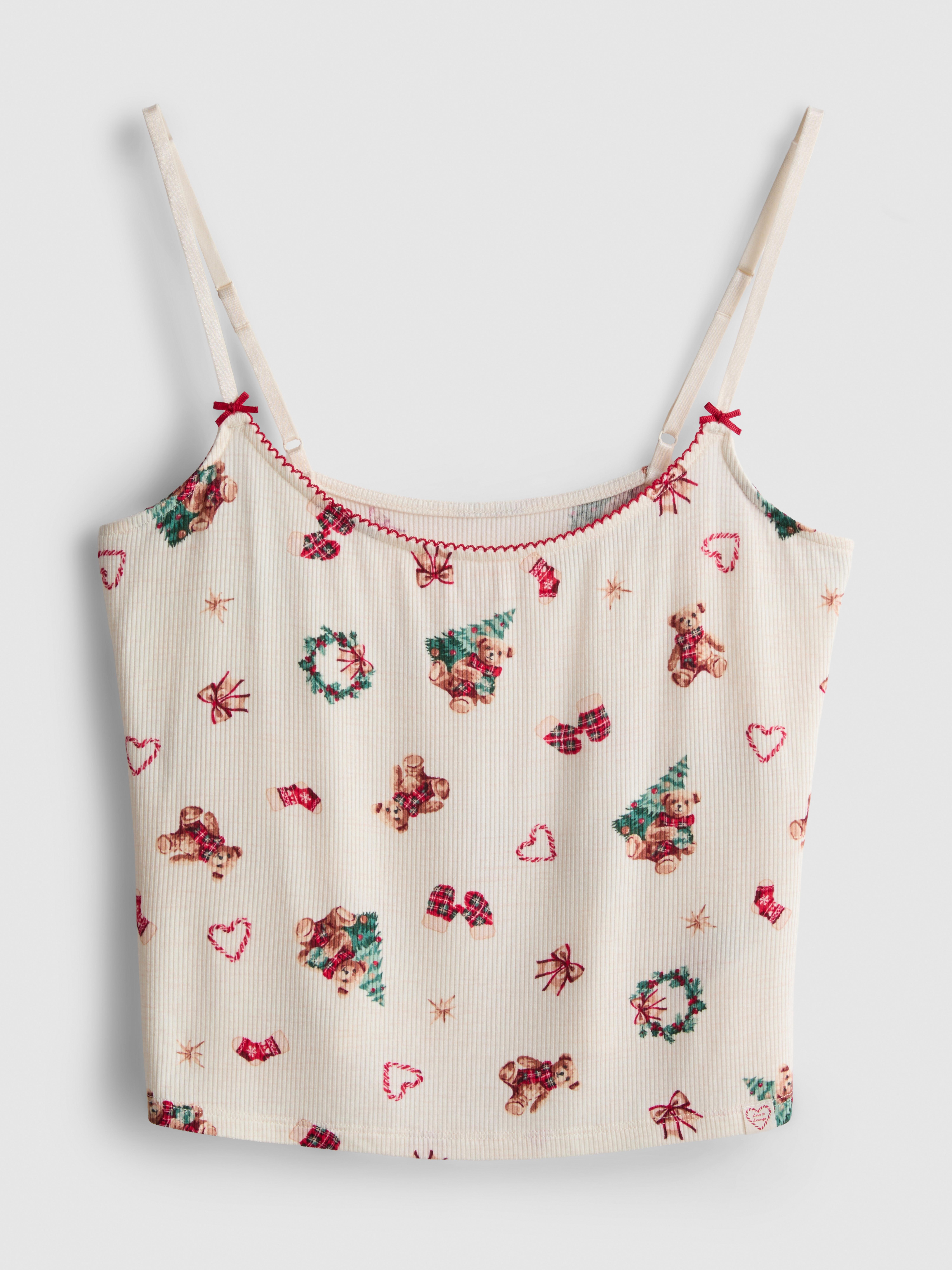 Love To Lounge Ribbed Christmas Bear Print Pajama Cami Top