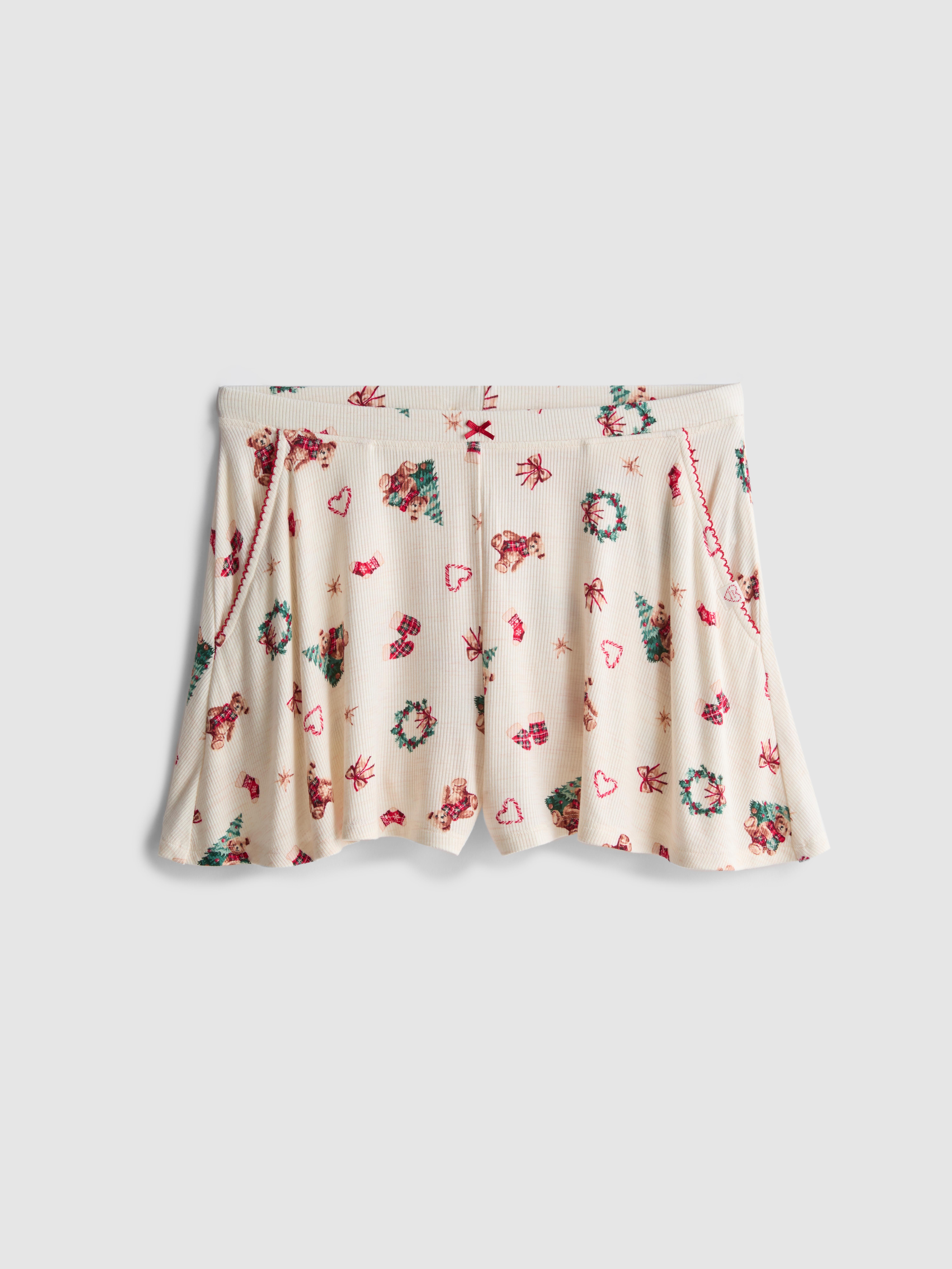 Love To Lounge Christmas Ribbed Bear Print Pajama Shorts