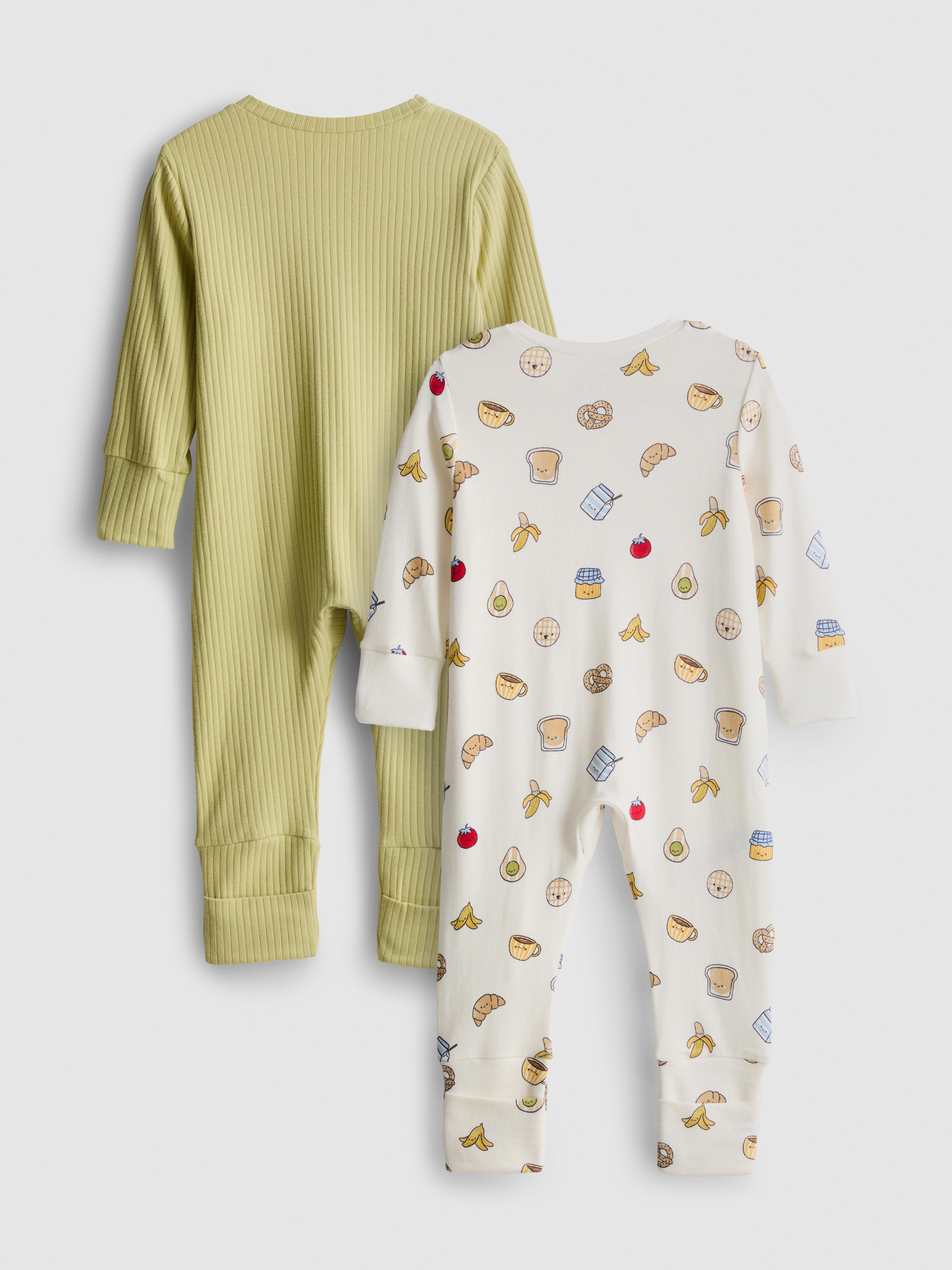 0-24mths | 2pk Cotton-Rich Food Graphic Zip-Up Onesies